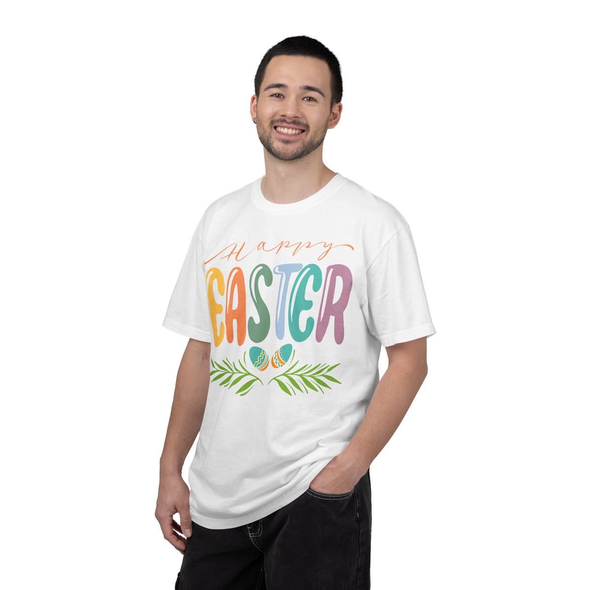 Happy Easter T-Shirt, Tee Shirt with Easter Signature, T Shirt with Easter Prints, Tee Shirt with Easter Design