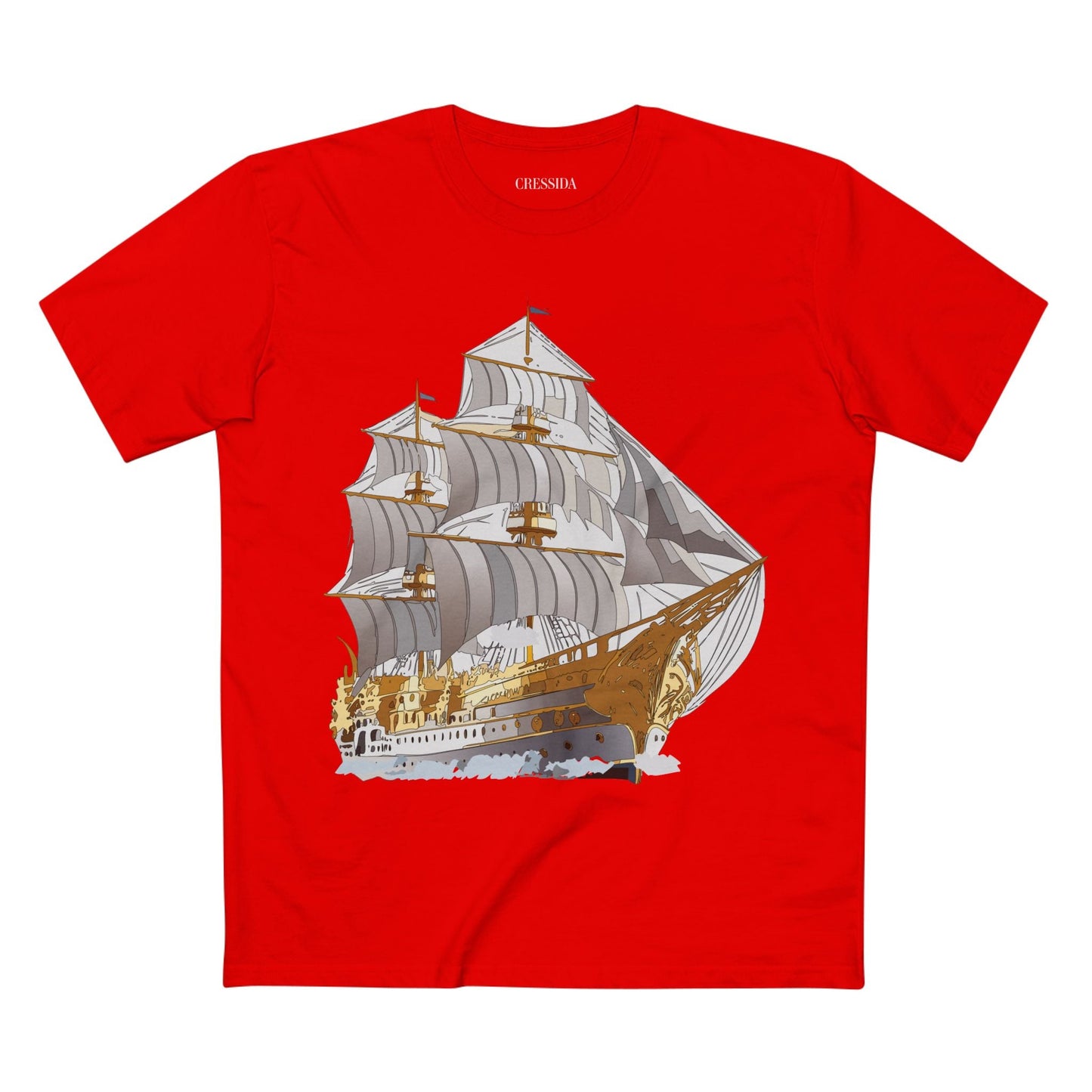 Ship Graphic Unisex 100 Cotton T-Shirt with Gold Frigate Art Design 15
