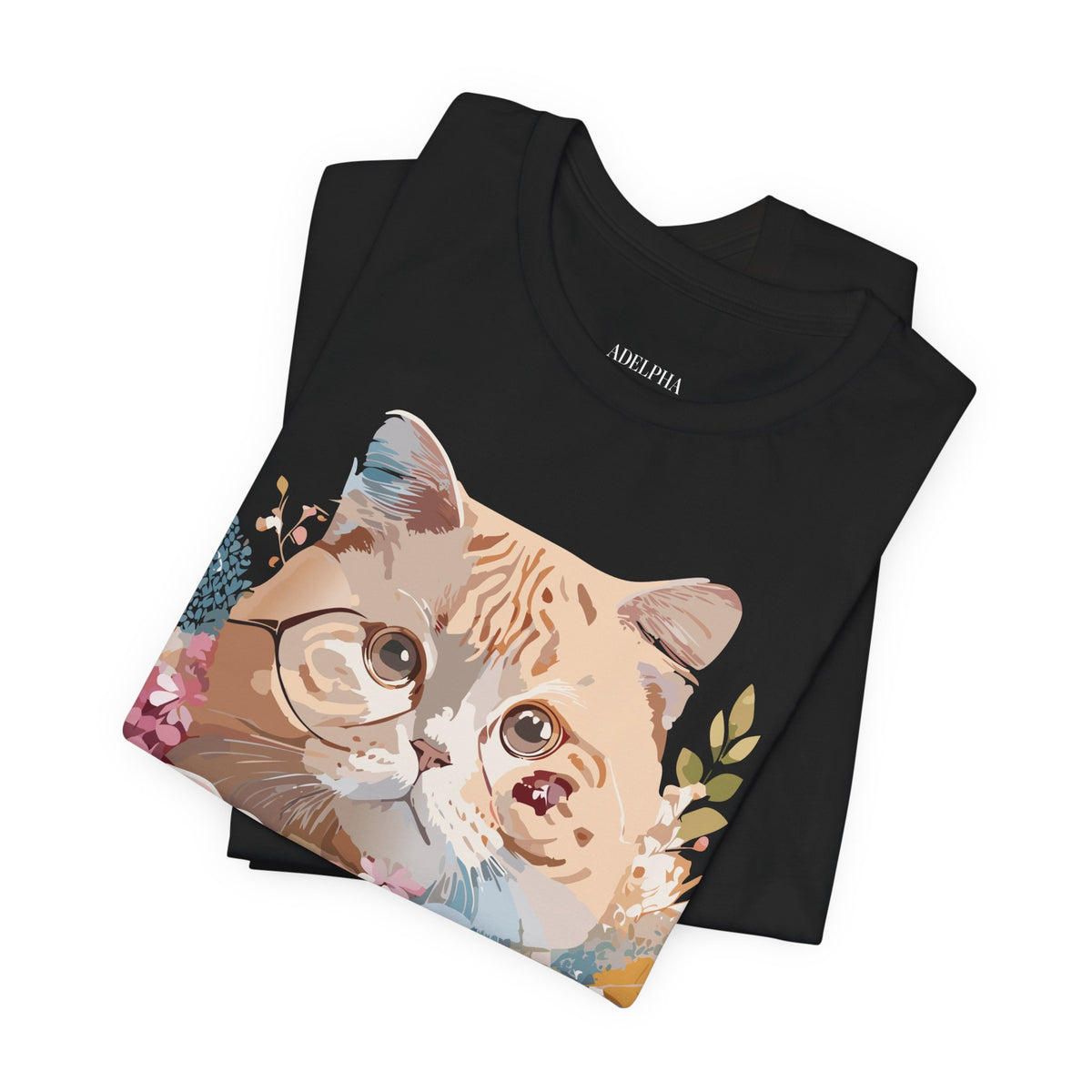 Cat Graphic Unisex Cotton Bella+Canvas Tee with Art Animal Design e103