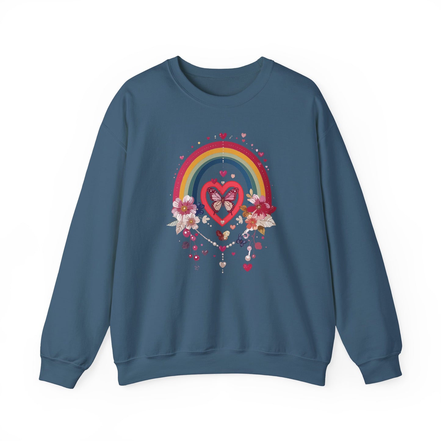 Rainbow Heart Sweatshirt, Floral Heart Sweatshirt, Floral Love Sweatshirt, Valentine's Day Sweatshirt, Rainbow Heart Floral Sweatshirt 113