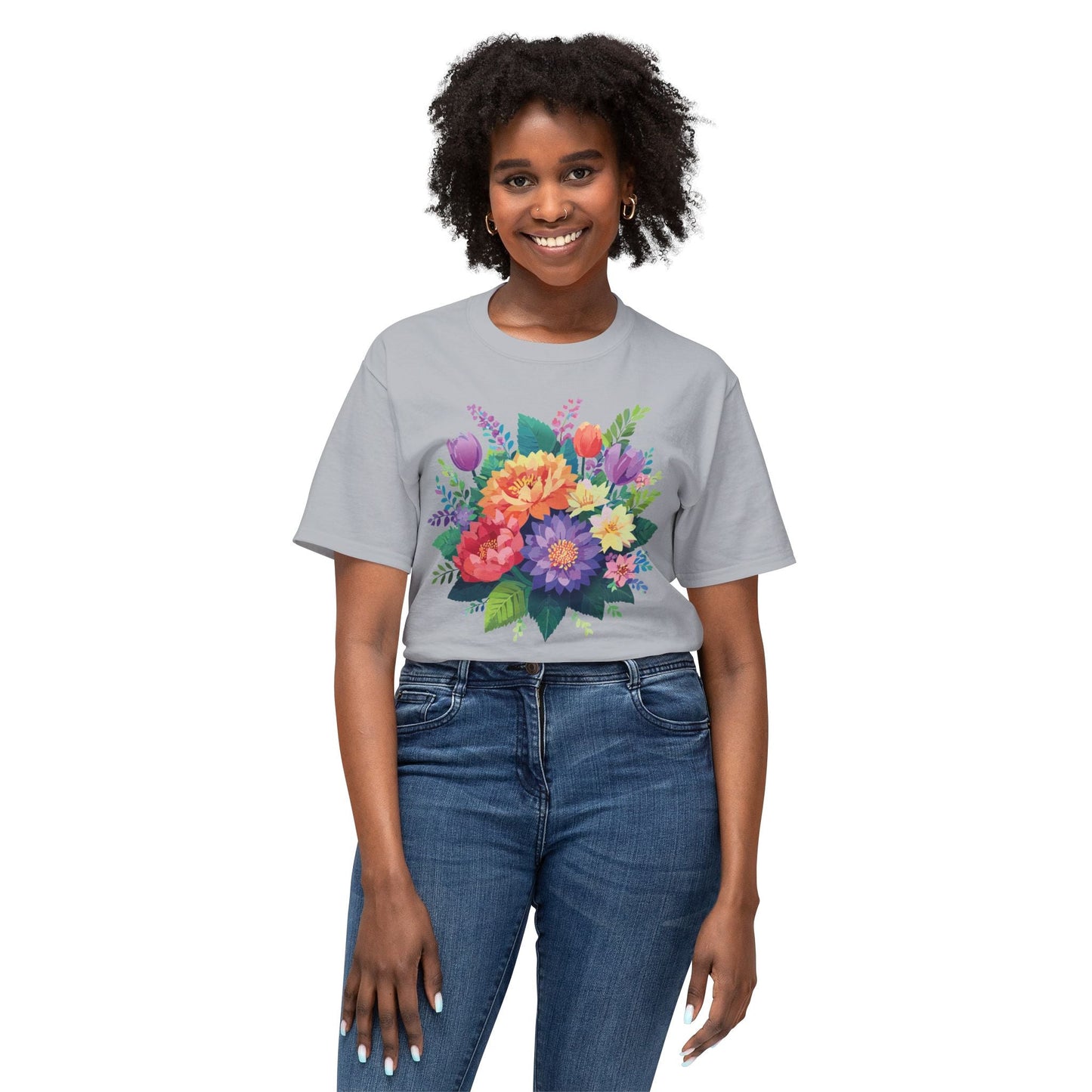 Unisex HD Cotton Art Print T Shirt Floral Design Tee Vintage Flowers Tee Shirt Made in USA