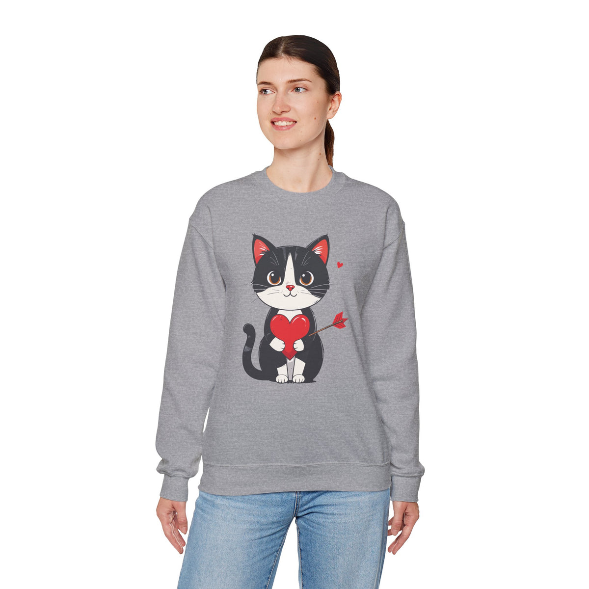 Cat Heart Sweatshirt, Heart Sweatshirt, Cat Sweatshirt, Valentine's Day Sweatshirt, 50/50 Cotton-Poly Animal Sweatshirt 103