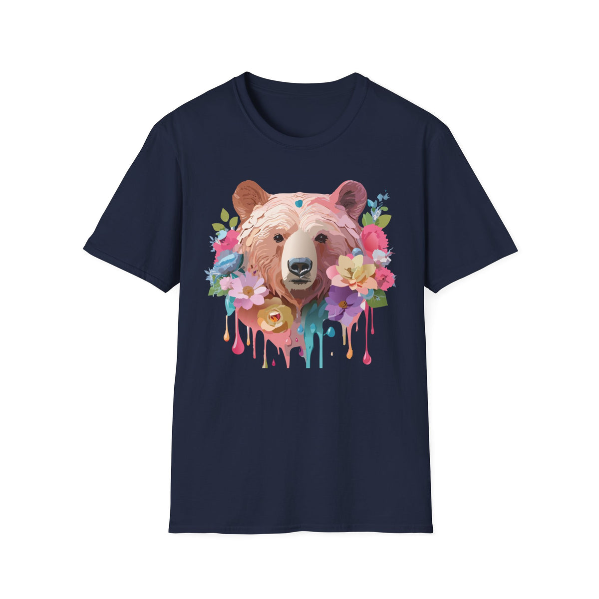 Floral Bear Portrait T-Shirt | Watercolor Flower Bear Tee