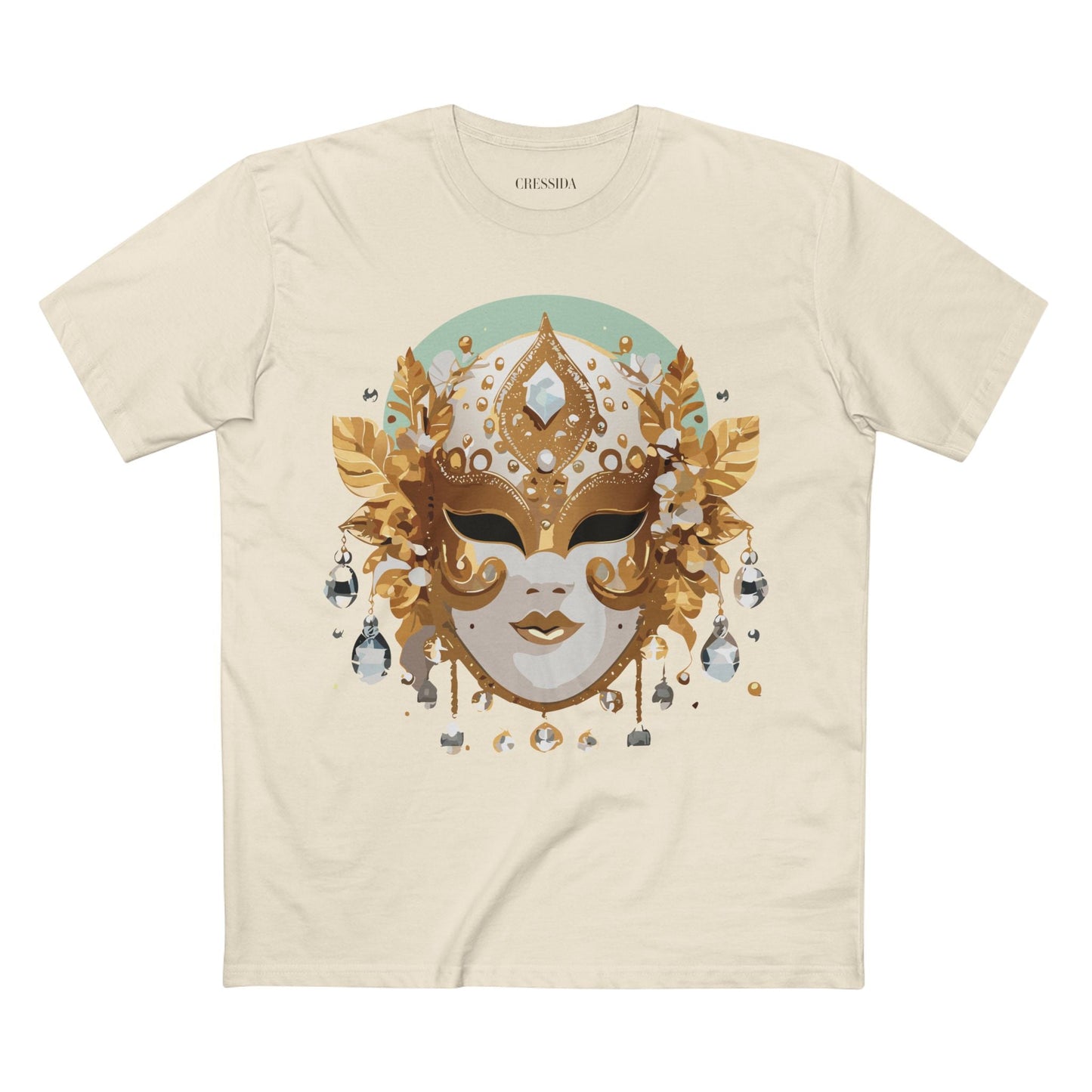 Carnival Mask Graphic T-Shirt Unisex 100 Cotton With Antique Gold Art Design Tee 9