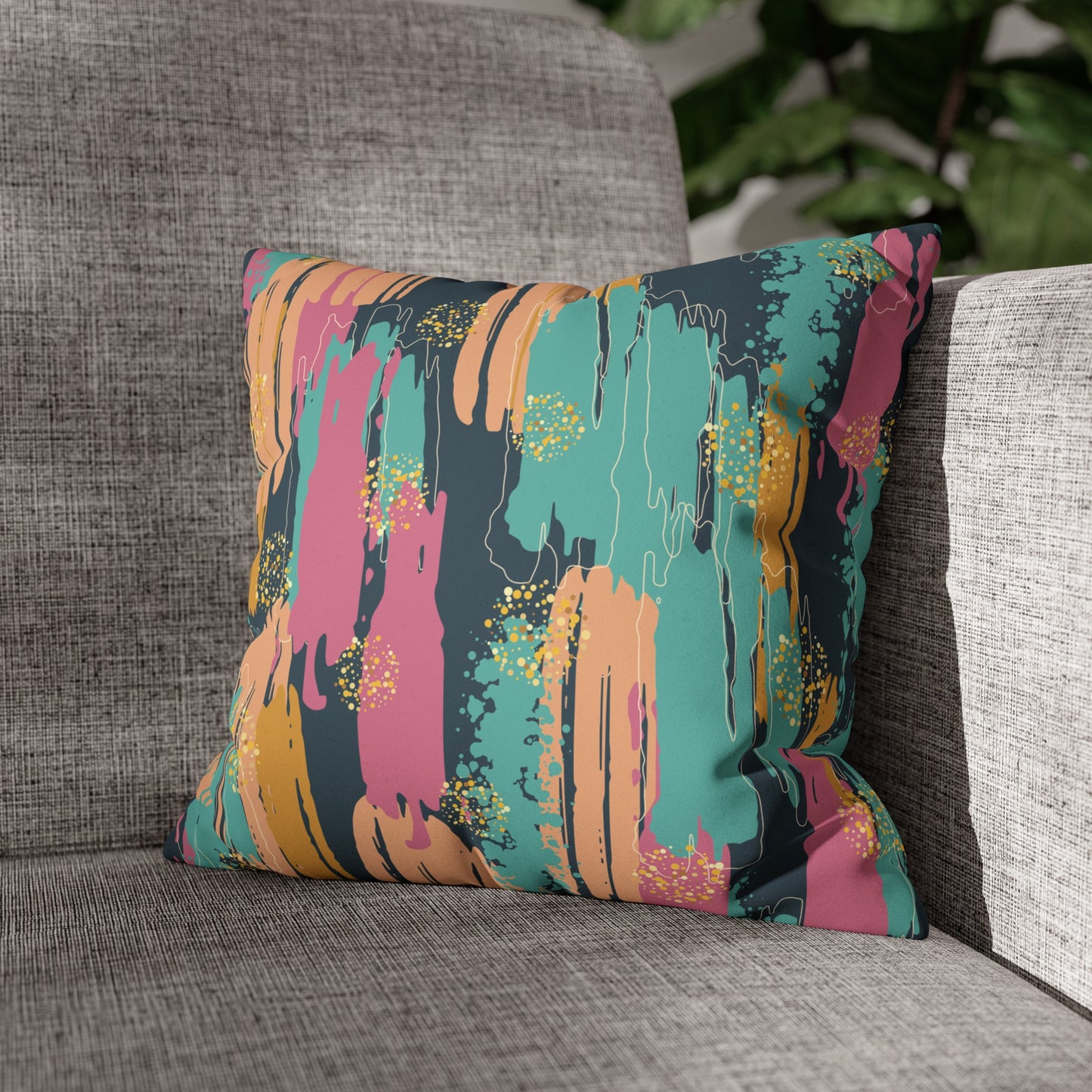 Faux Suede Pillowcase with Abstract print