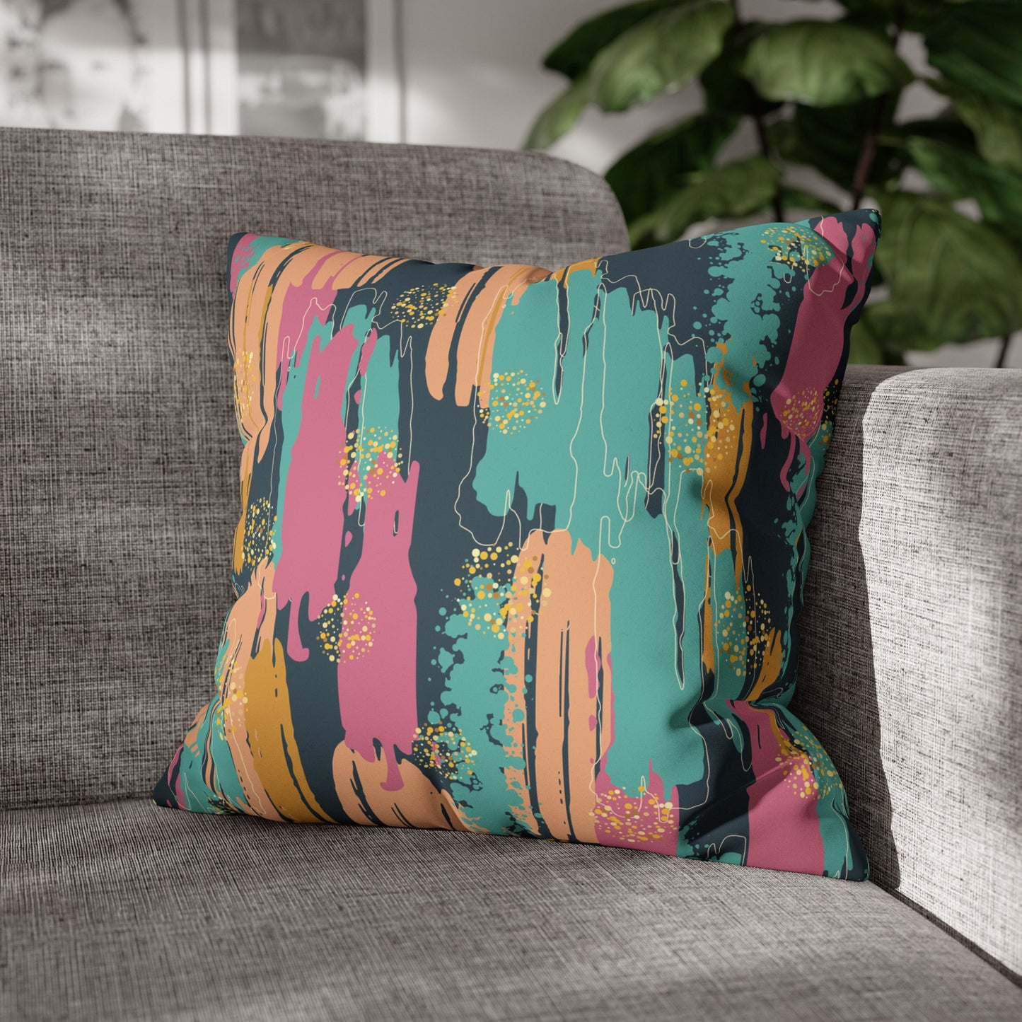 Faux Suede Pillowcase with Abstract print