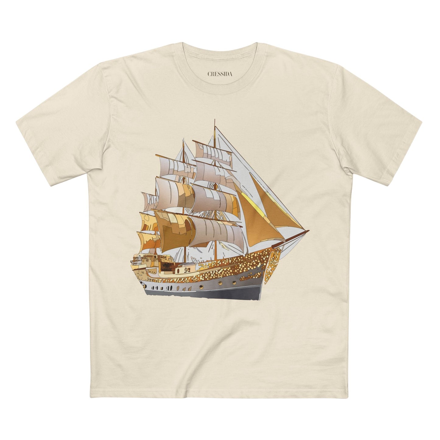 Ship Graphic Unisex 100 Cotton T-Shirt with Gold Frigate Art Design 21