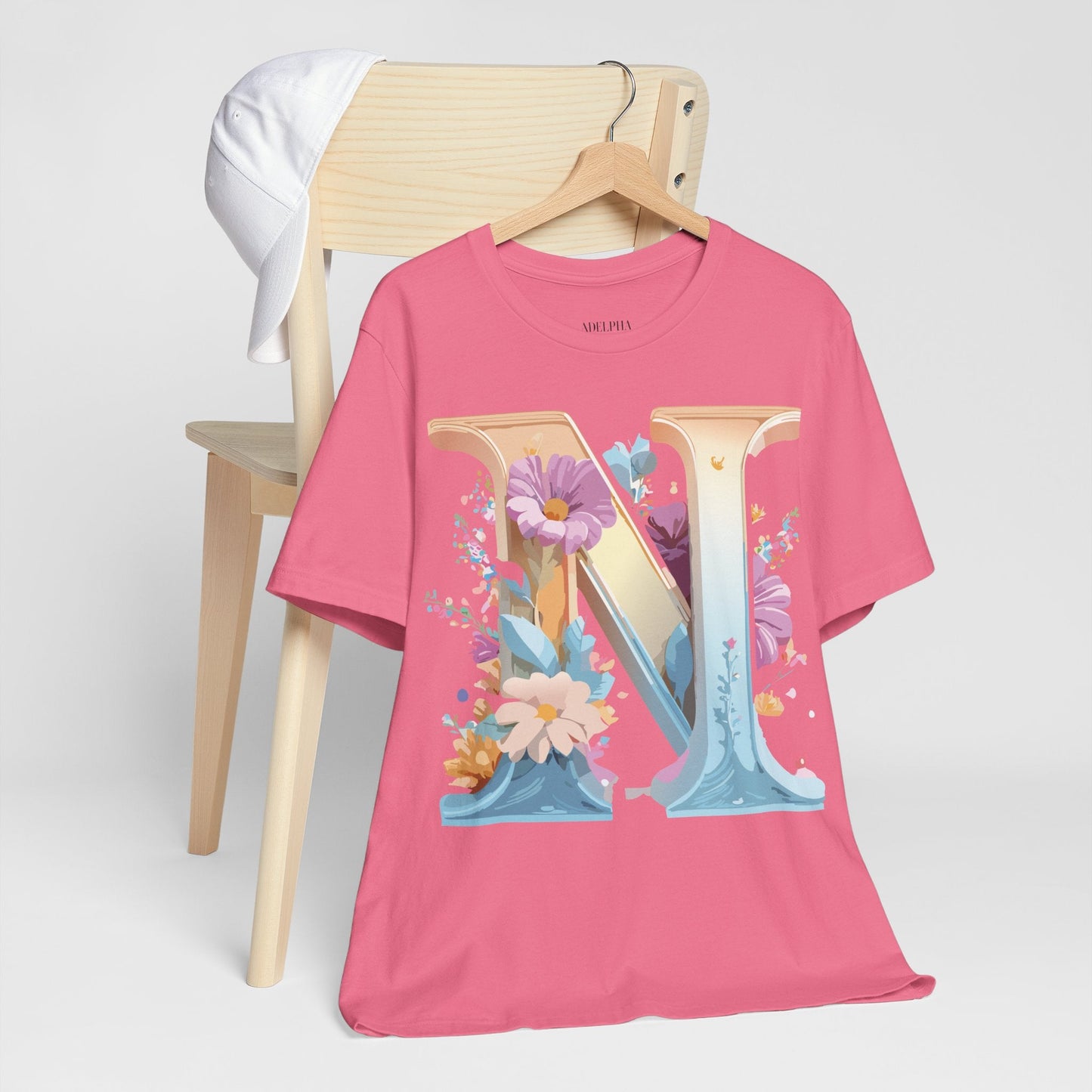 Letter N Shirt Graphic Tee Unisex Jersey Short Sleeve Vintage Style Adelpha Art Design