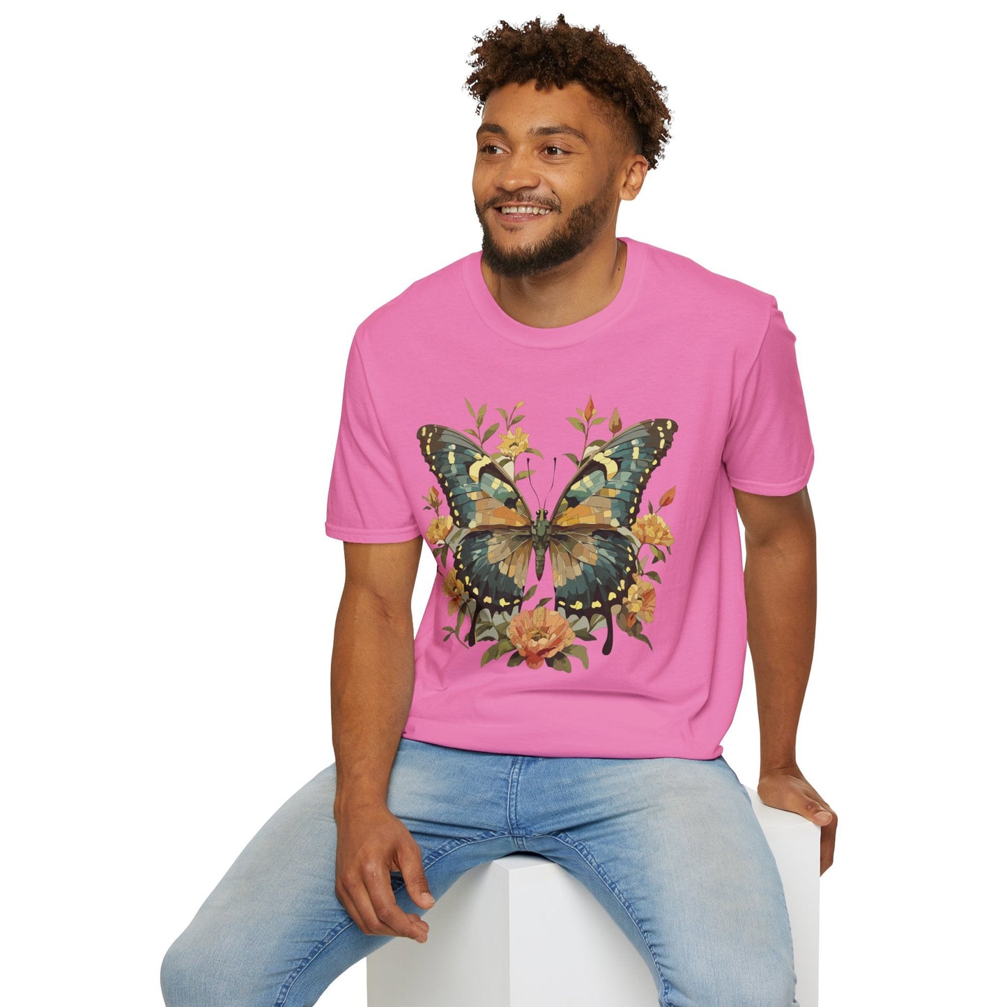 Butterfly Print T Shirt Unisex Monarch Shirt Gildan Softstyle 64000 Ring Spun Cotton
