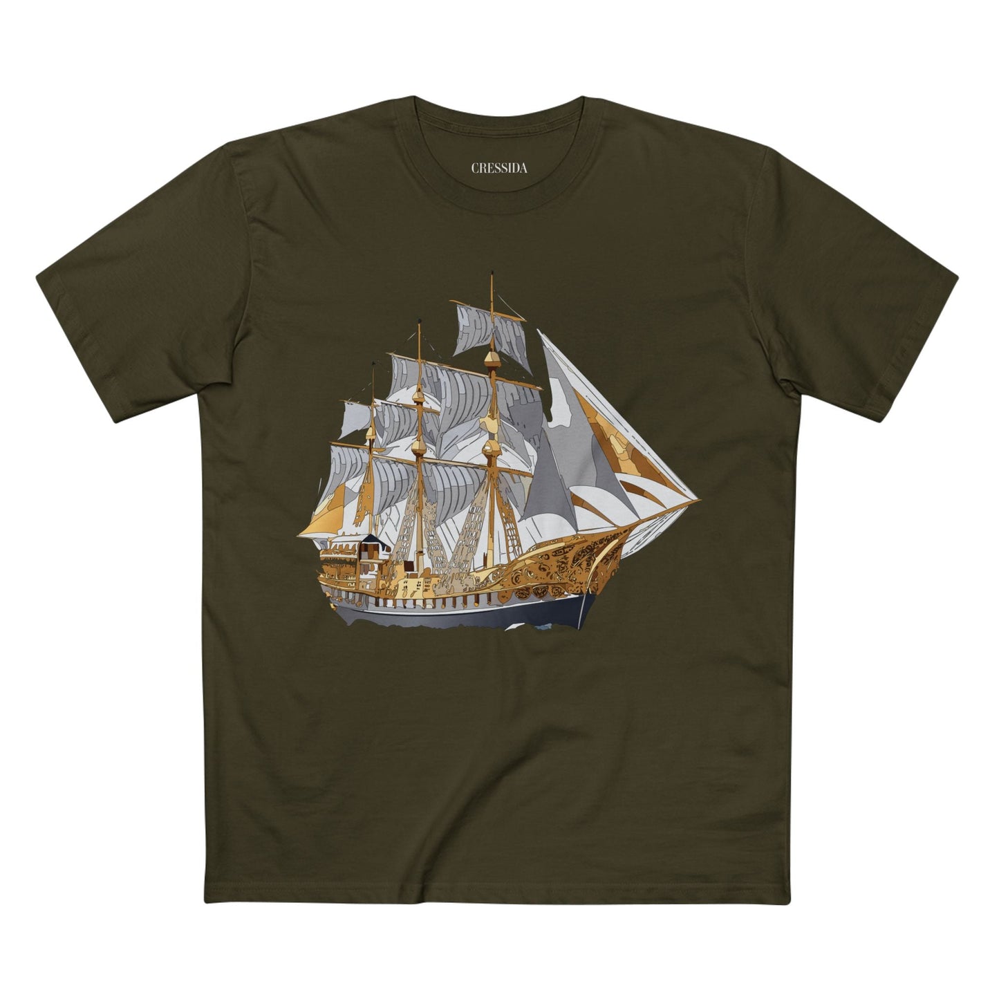 Ship Graphic Unisex 100 Cotton T-Shirt with Gold Frigate Art Design 18