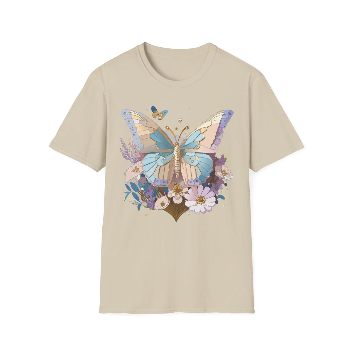 Butterfly Garden T‑Shirt — Pastel Floral Wing Illustration Graphic Design Unisex 100 Cotton Gildan T-Shirt