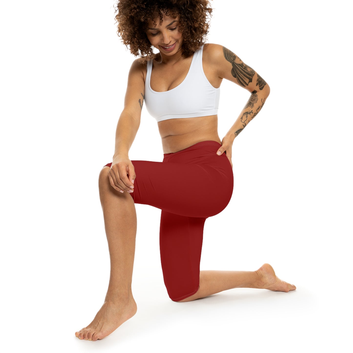 Oxblood Color Women's Brushed Suede Poly Span Casual Capri Leggings XS-2XL