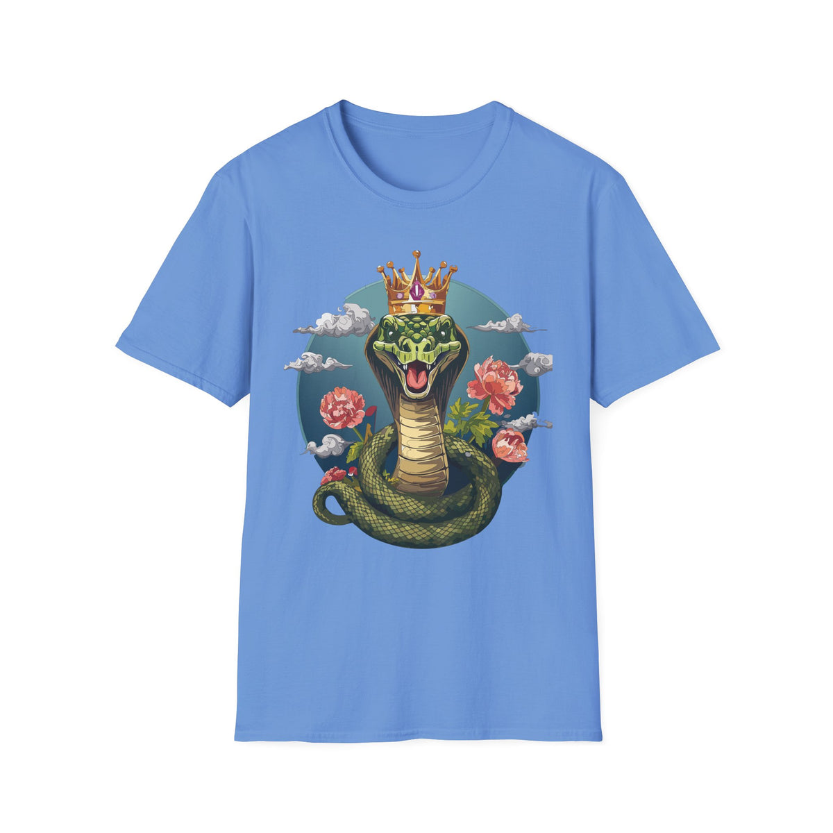 Crowned Snake Illustration T-Shirt | King Cobra Floral Art
