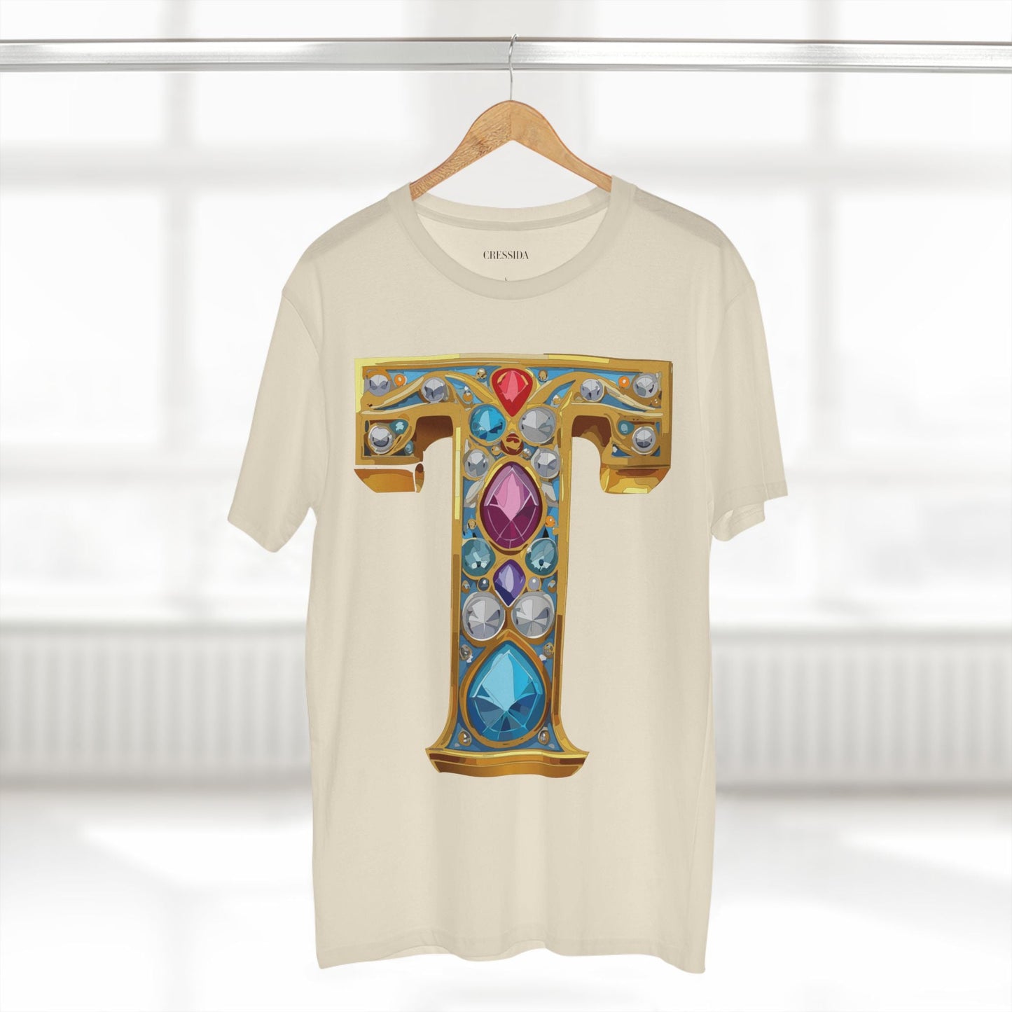Letter T Graphic Design Tee Unisex 100 Cotton With Antique Gold Letters Artwork T-Shirt