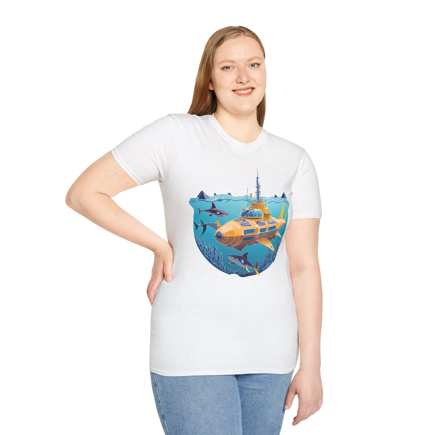 Ocean Tee Shirt Unisex Gildan Softstyle 64000 Ocean Theme Tee With U Boat Design