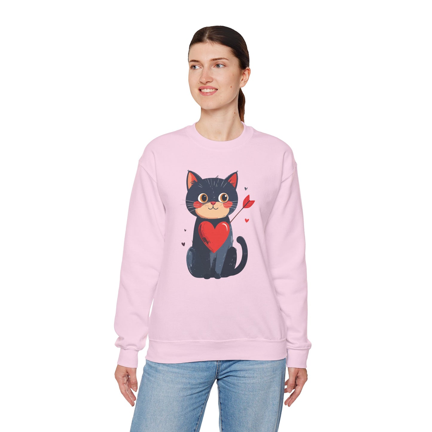 Cat Heart Sweatshirt, Heart Sweatshirt, Cat Sweatshirt, Valentine's Day Sweatshirt, 50/50 Cotton-Poly Animal Sweatshirt 108
