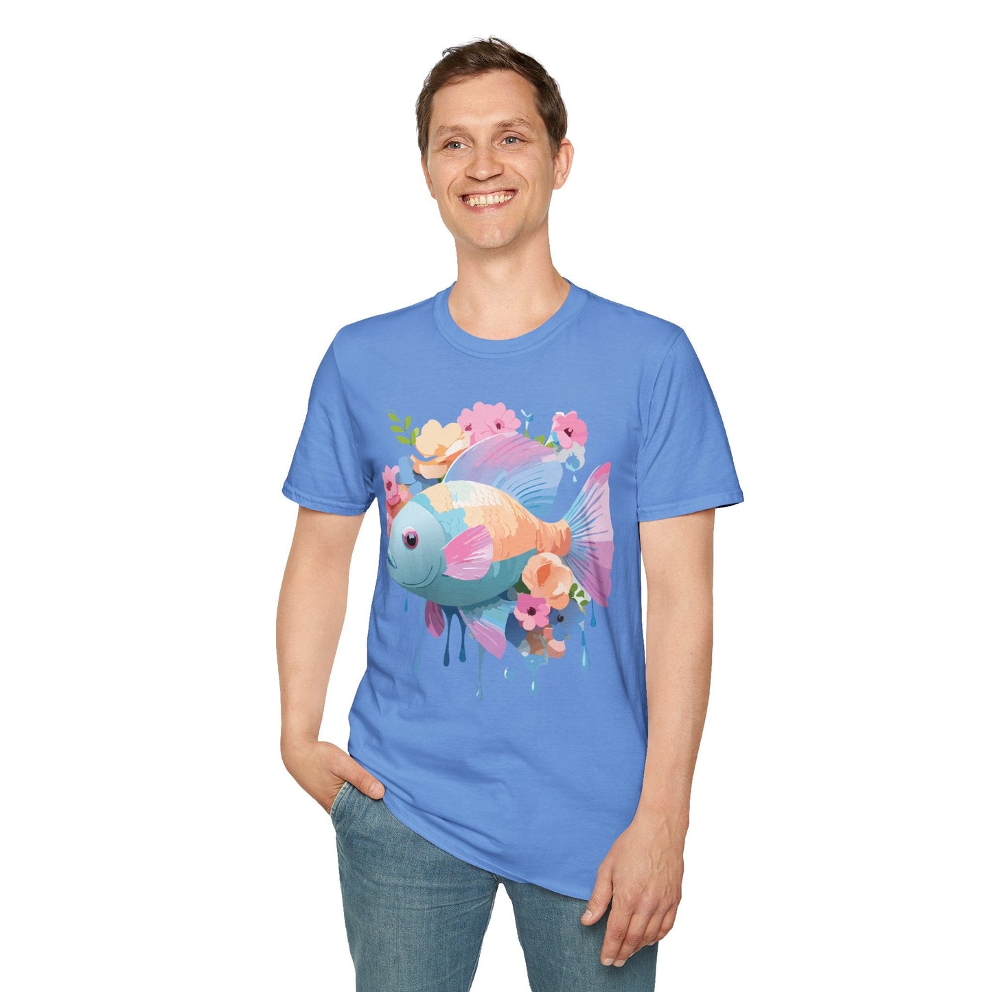 Fish Art Design Graphic Tee Unisex Short Sleeve T Shirt With Fish Artwork Premium Cotton