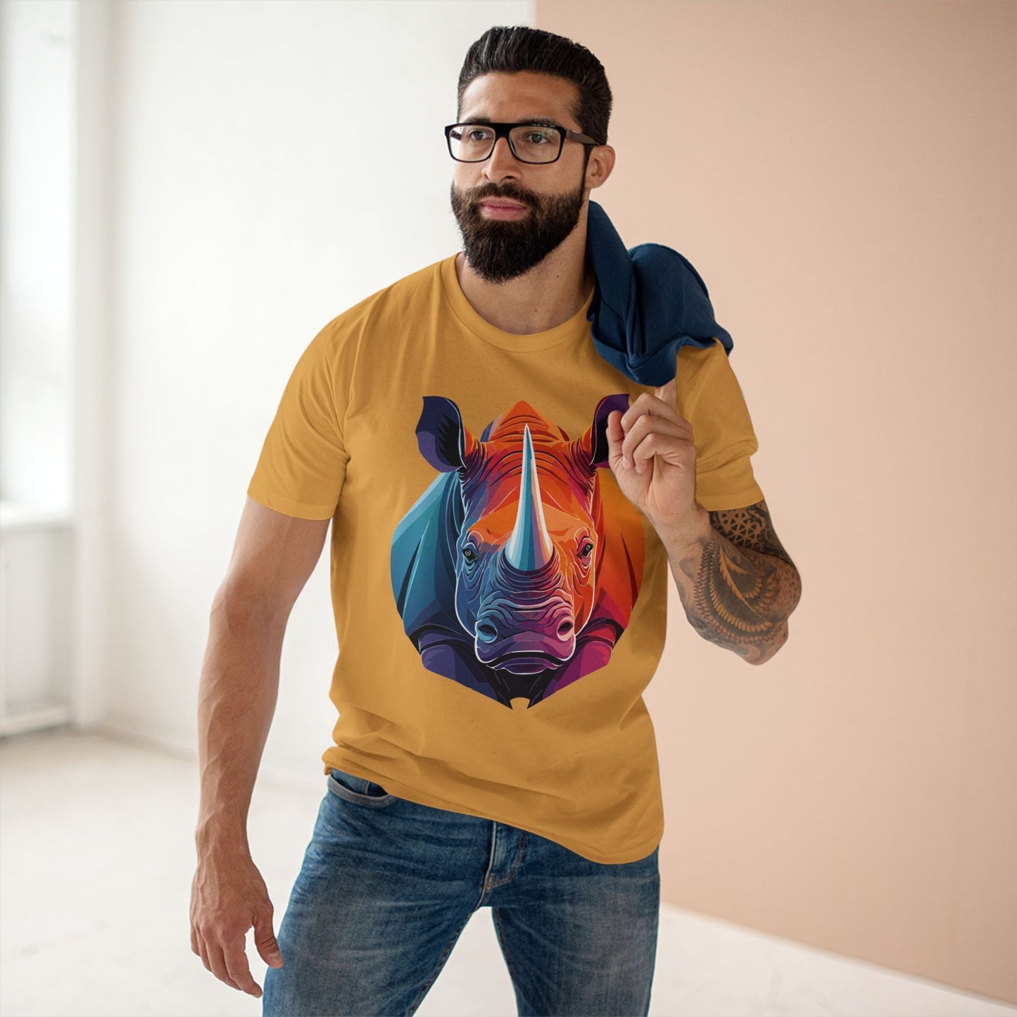 Rhino Animals Shirt Unisex Premium Cotton Tee With Original Art Design From Retro2Nova Art Collection