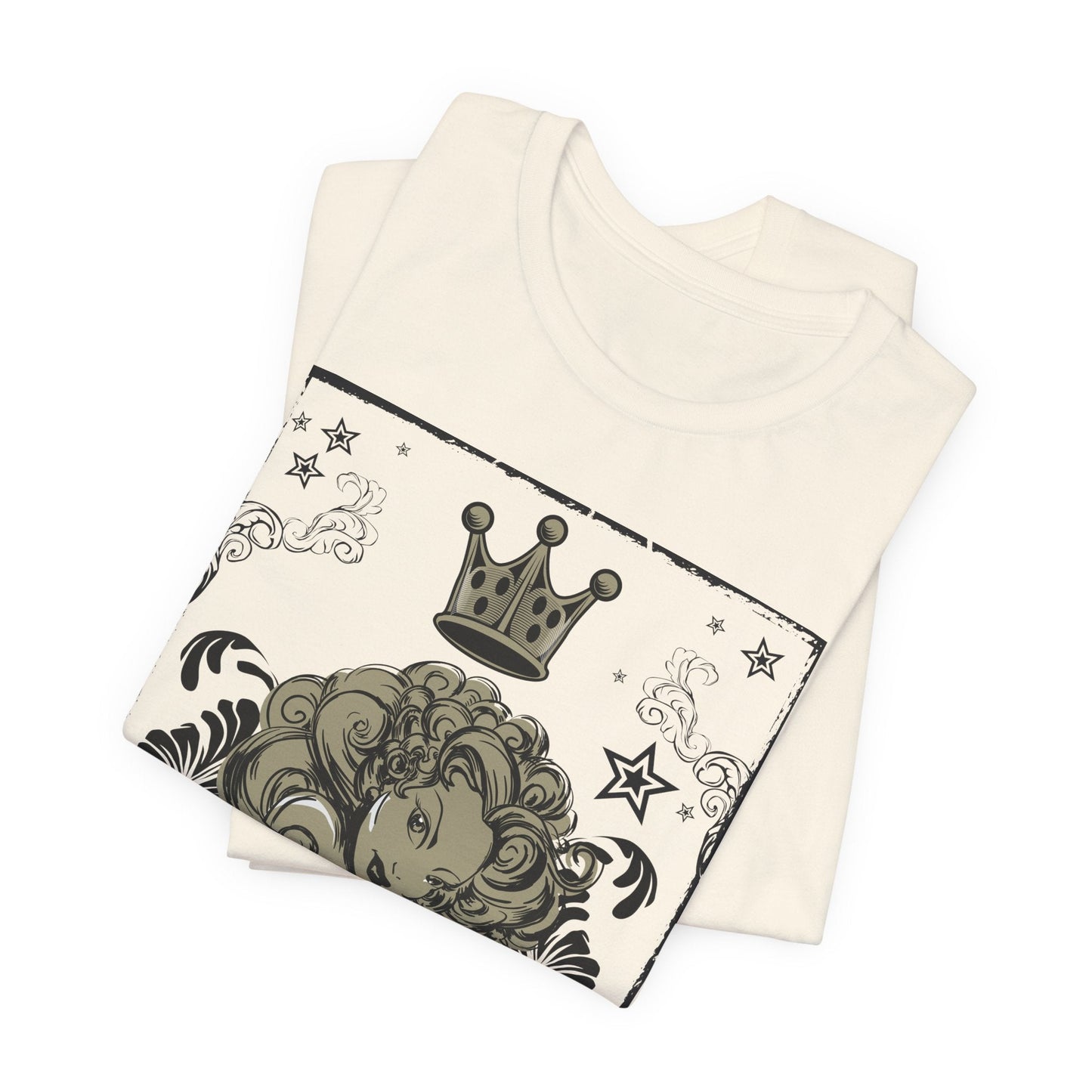 Crown Face Portrait Graphic Tee Vintage Floral Illustration Rock Band T-Shirt