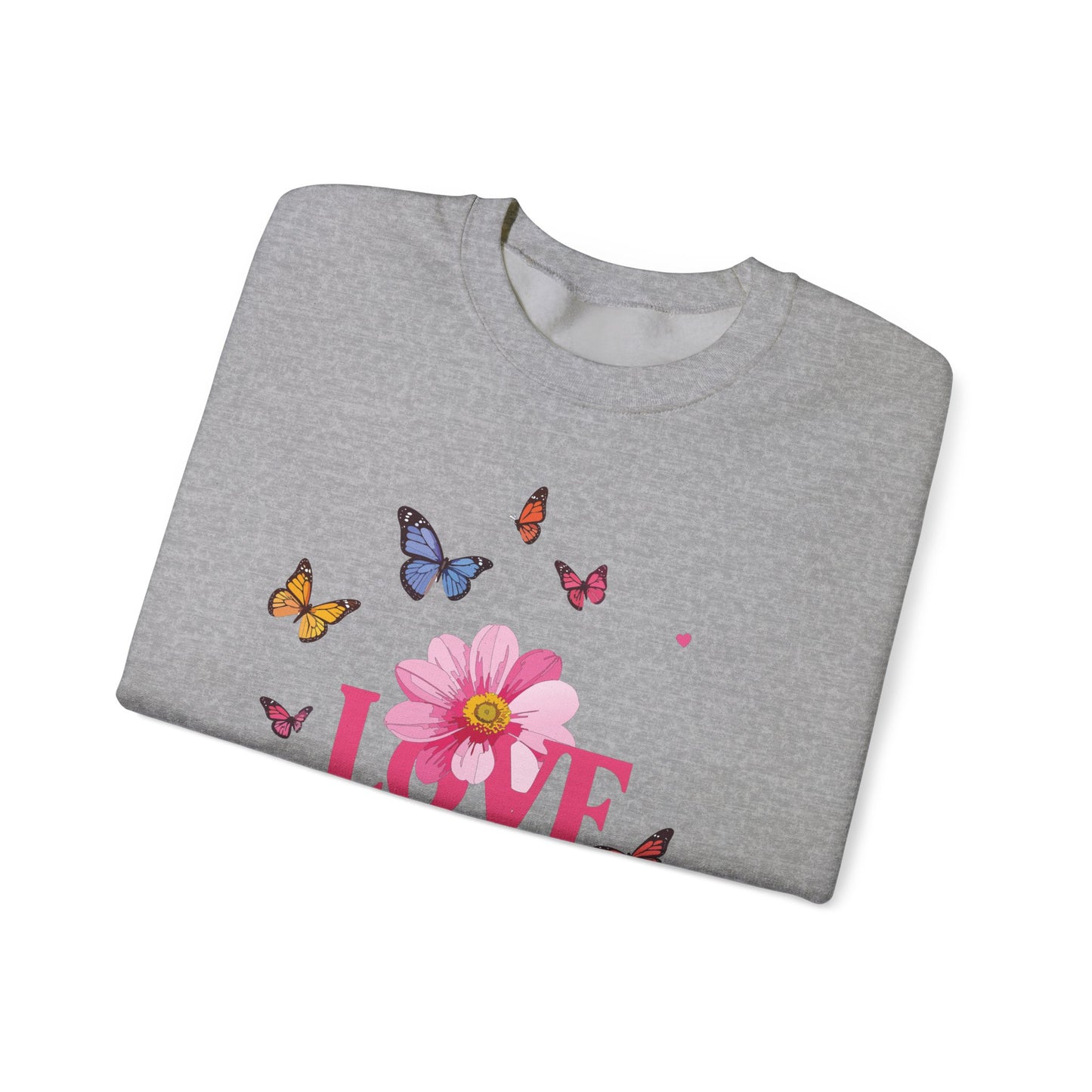 Unisex Floral Love Sweatshirt, Love Floral Sweatshirt, Floral Butterfly Sweatshirt, 50/50 Cotton-Poly Valentine's Day Sweatshirt 01