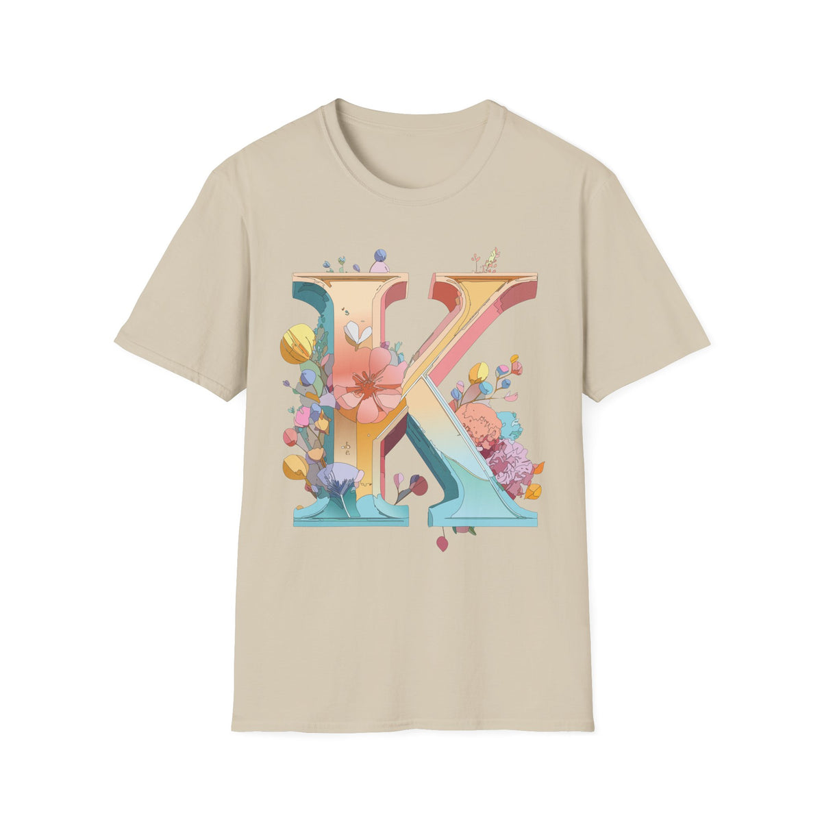 Floral Letter K T-Shirt | Monogram Initial K Tee, Botanical Alphabet Shirt