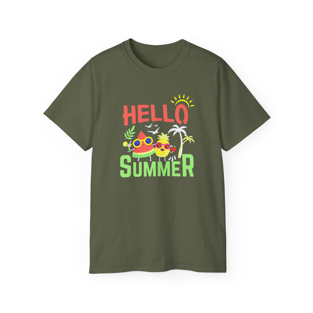 Hello Summer T-Shirt | Sunglasses Pineapple Palm Tree Summer Tee