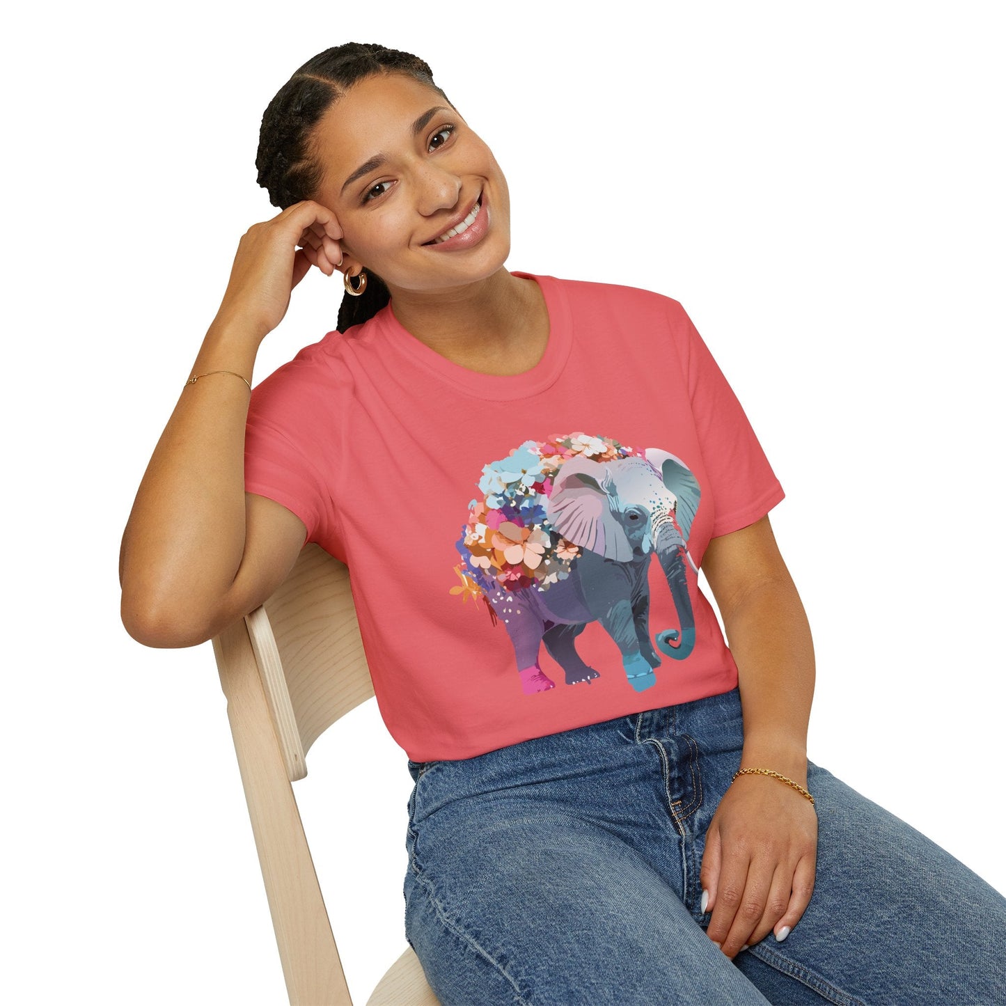 Elephant T Shirt Unisex Softstyle Tee 100 Percent Ring Spun Cotton Animal Design