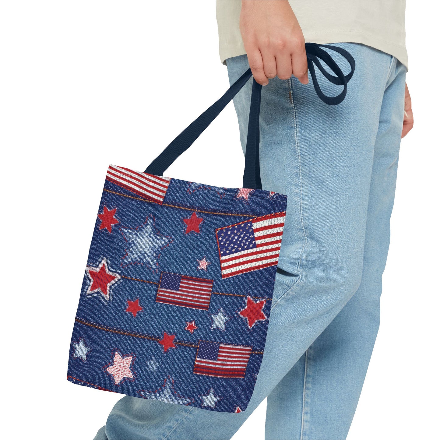 4th of July Graphic Denim Fabric Imitation Print Unisex Canvas Bag Poly Spun 3 Sizes Tote Bag 200-10