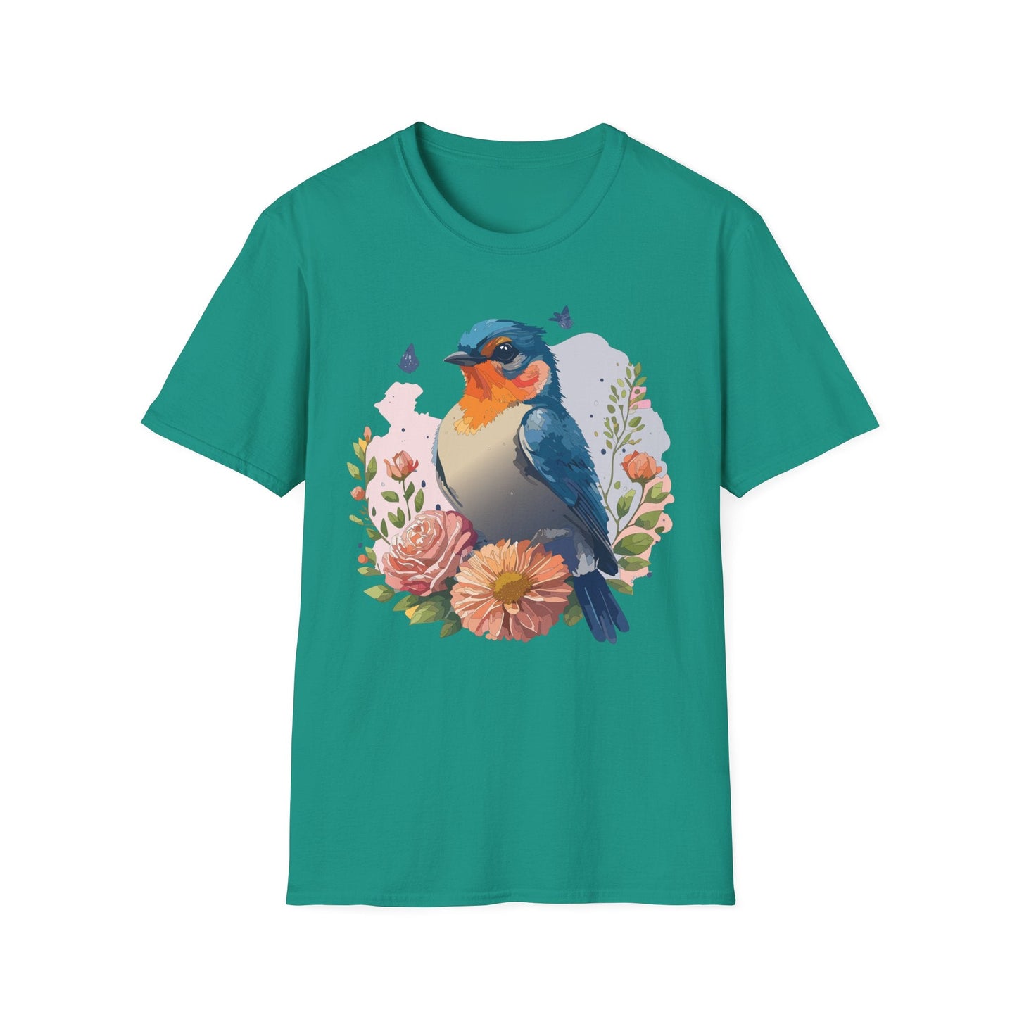 Bird T Shirt Floral Design Unisex Gildan Softstyle 64000 Ring Spun Cotton Tee Breathable Wear