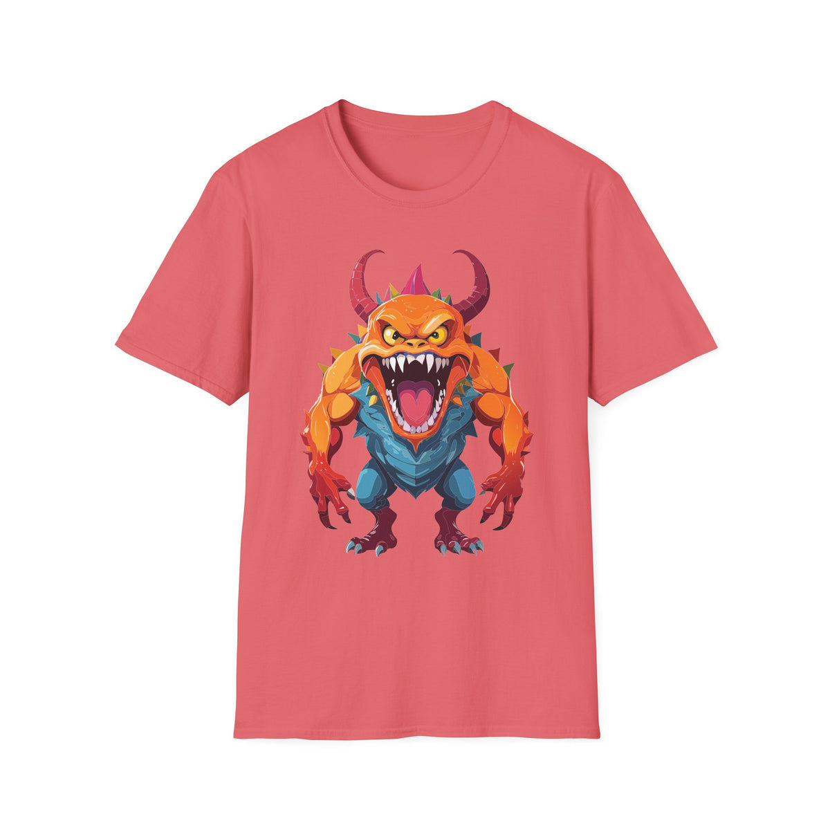 Monster Graphic T-Shirt — Fierce Orange Demon Design Cartoon Graphic Tee Unisex 100 Cotton Gildan T-Shirt