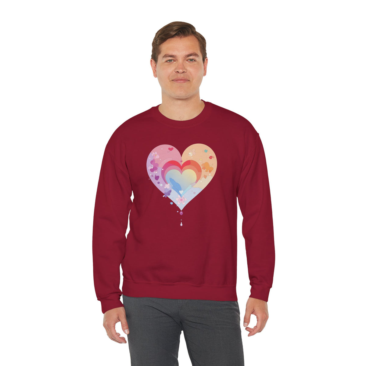 Rainbow Heart Sweatshirt, Floral Heart Sweatshirt, Floral Love Sweatshirt, Valentine's Day Sweatshirt, Rainbow Heart Floral Sweatshirt 114