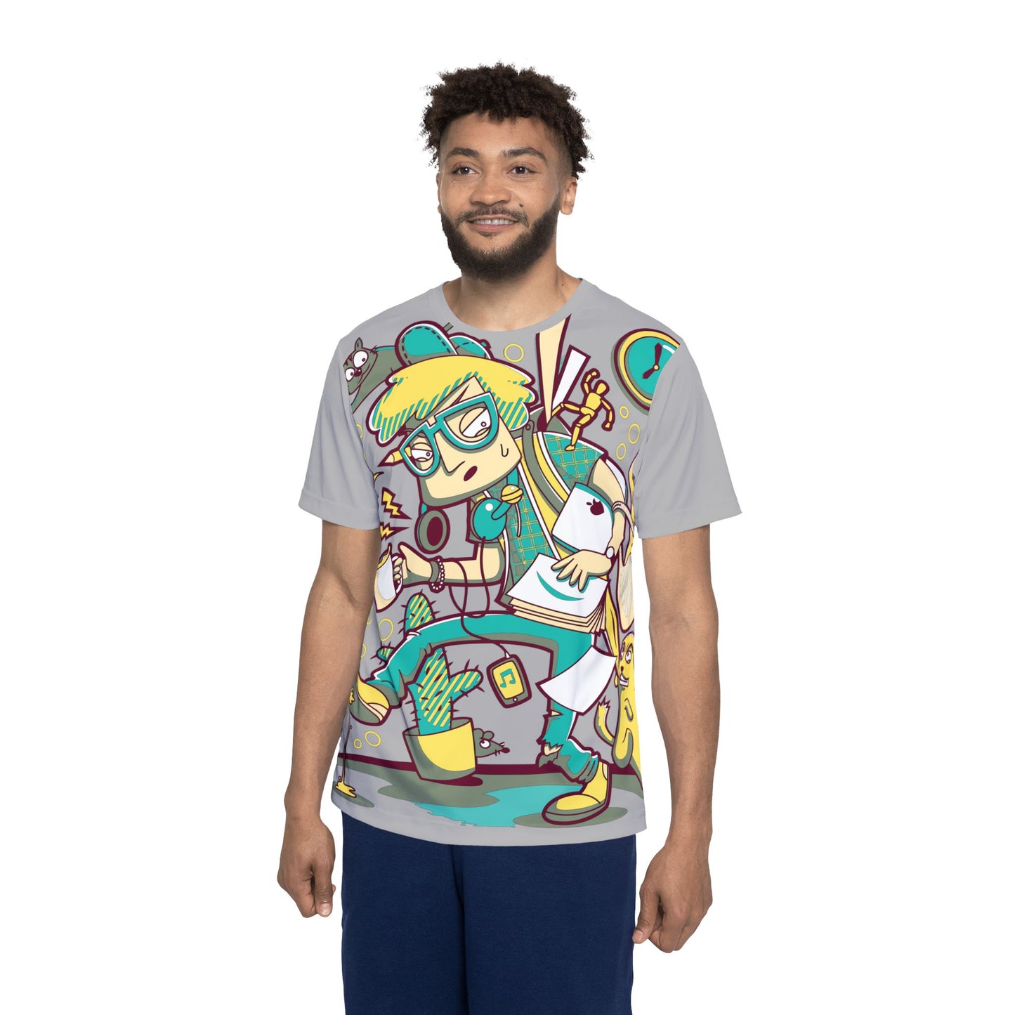 Be11 Fun Graphic T-Shirt, Art Design Poly Shirt, All Over Print Graphic Tee, Funny Print T-Shirt, Funny Cartoon Tee