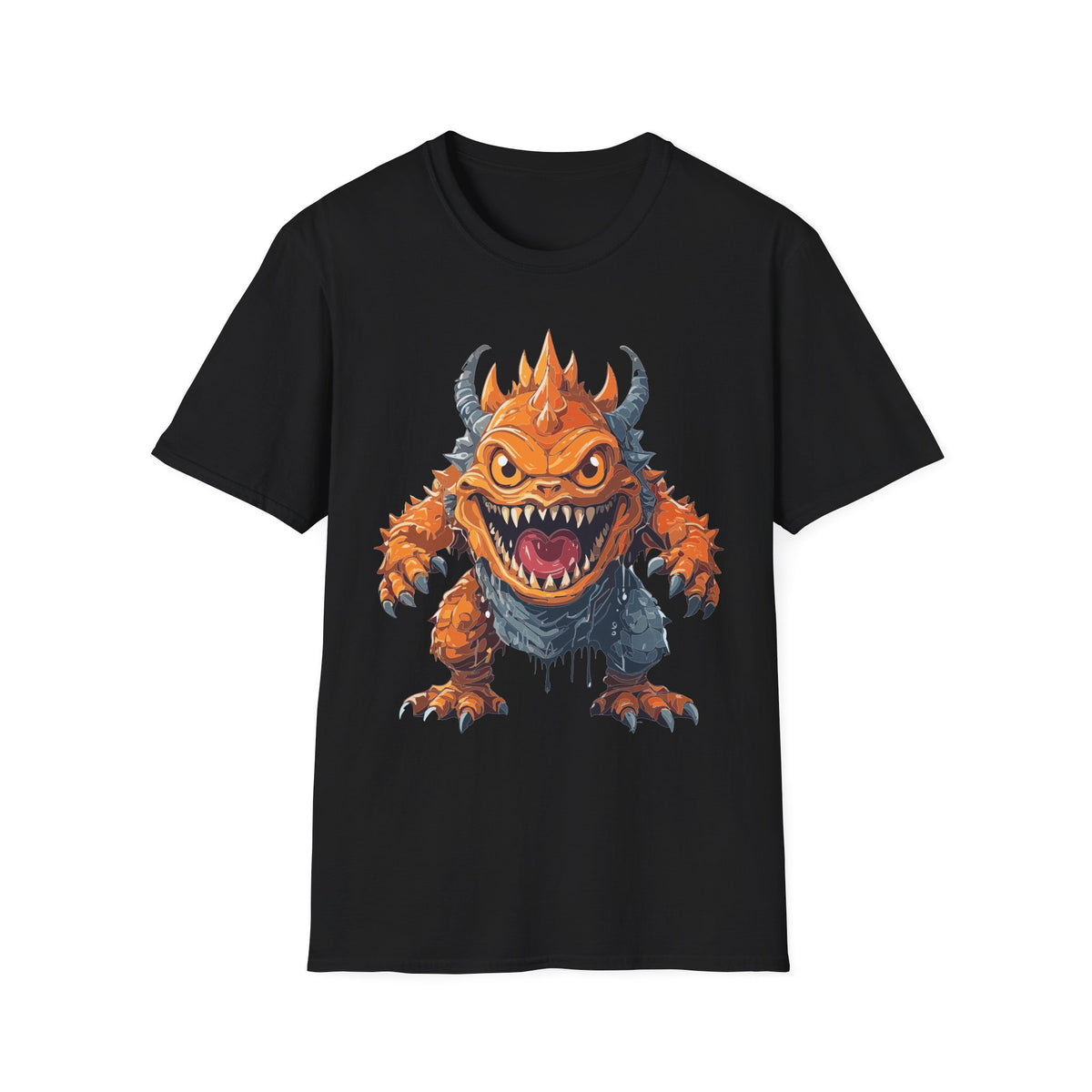 Monster Graphic T-Shirt — Fierce Orange Demon Creature Design Cartoon Graphic Tee Unisex 100 Cotton Gildan T-Shirt