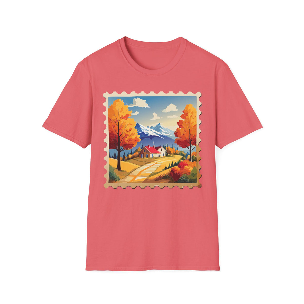 Autumn Mountain Landscape T-Shirt | Fall Trees Cabin Scenic Print