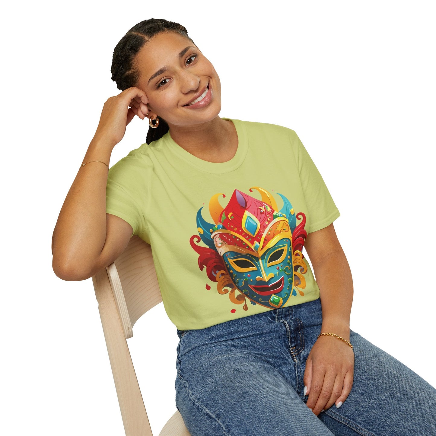 Unisex Mask Tee Shirt Gildan Softstyle 64000 Ring Spun Cotton Breathable Masquerade Design