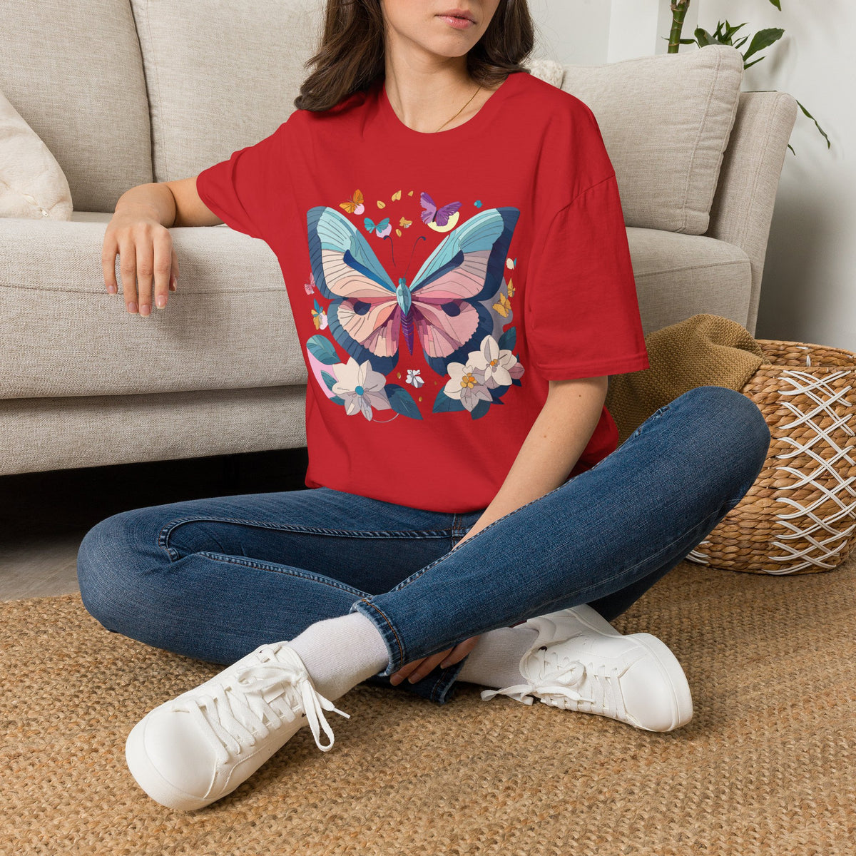 Pastel Butterfly Floral Moths Graphic Design Unisex 100 Cotton Gildan T-Shirt