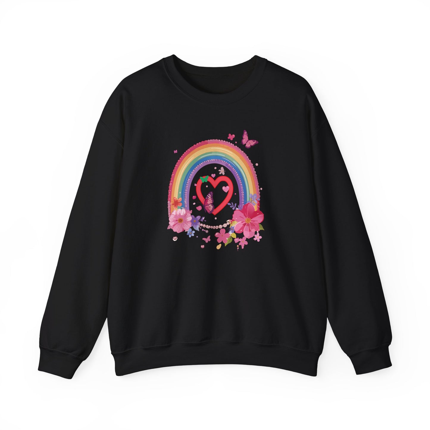 Rainbow Heart Sweatshirt, Floral Heart Sweatshirt, Floral Love Sweatshirt, Valentine's Day Sweatshirt, Rainbow Heart Floral Sweatshirt 112