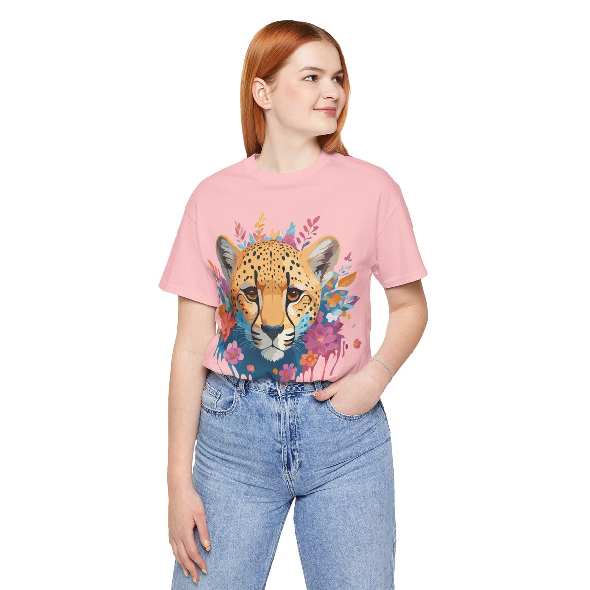 Cheetah Graphic Unisex Cotton Bella+Canvas Tee with Art Animal Design e9