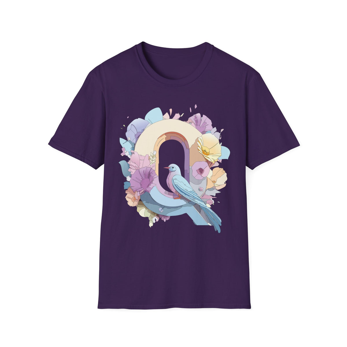 Pastel Bird Rainbow T-Shirt Q Floral Arch, Soft Spring Colors