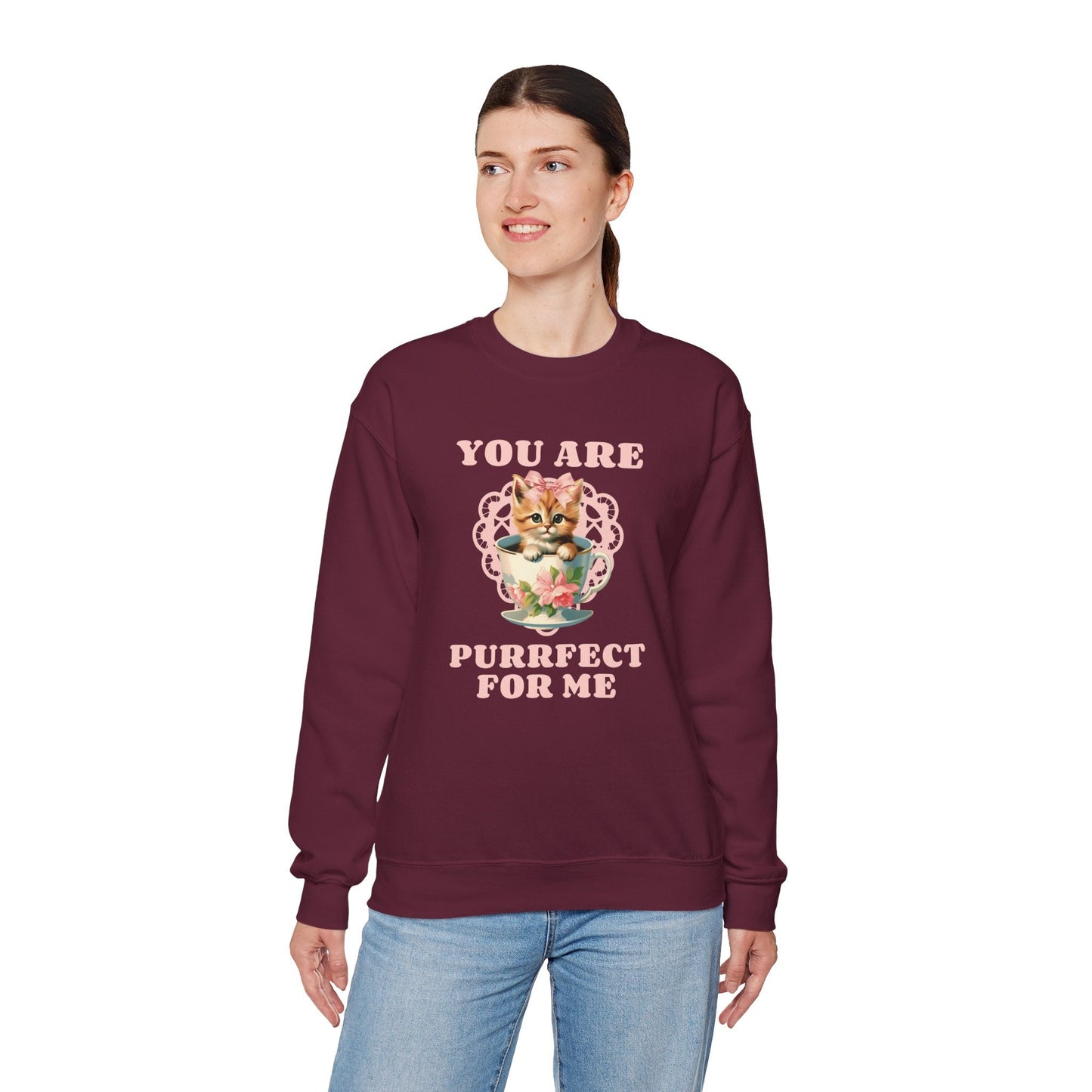 Cat Sweatshirt With Heart Print Valentines Day Unisex 50 50 Cotton Poly Crewneck
