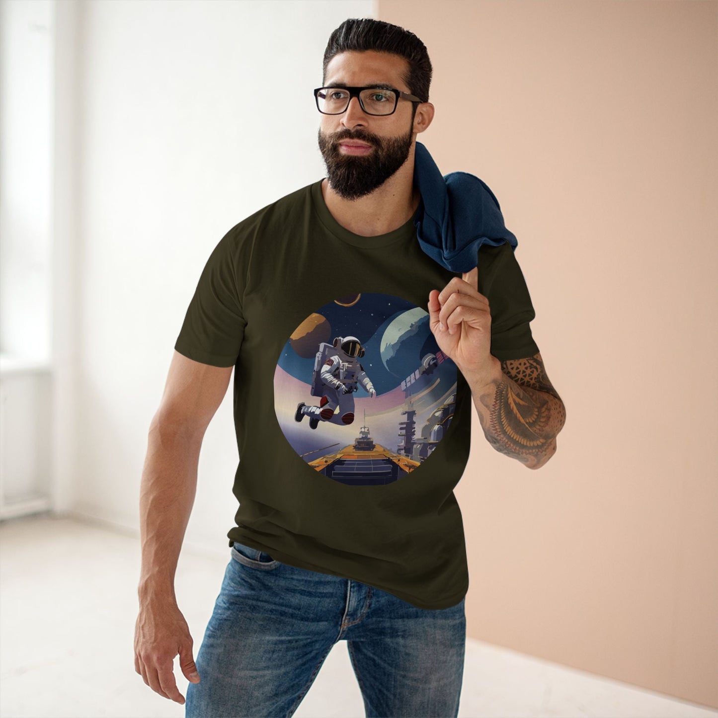 Cosmos Astronaut Shirt Unisex Premium Cotton Tee Original Art Design Retro2Nova CS 31