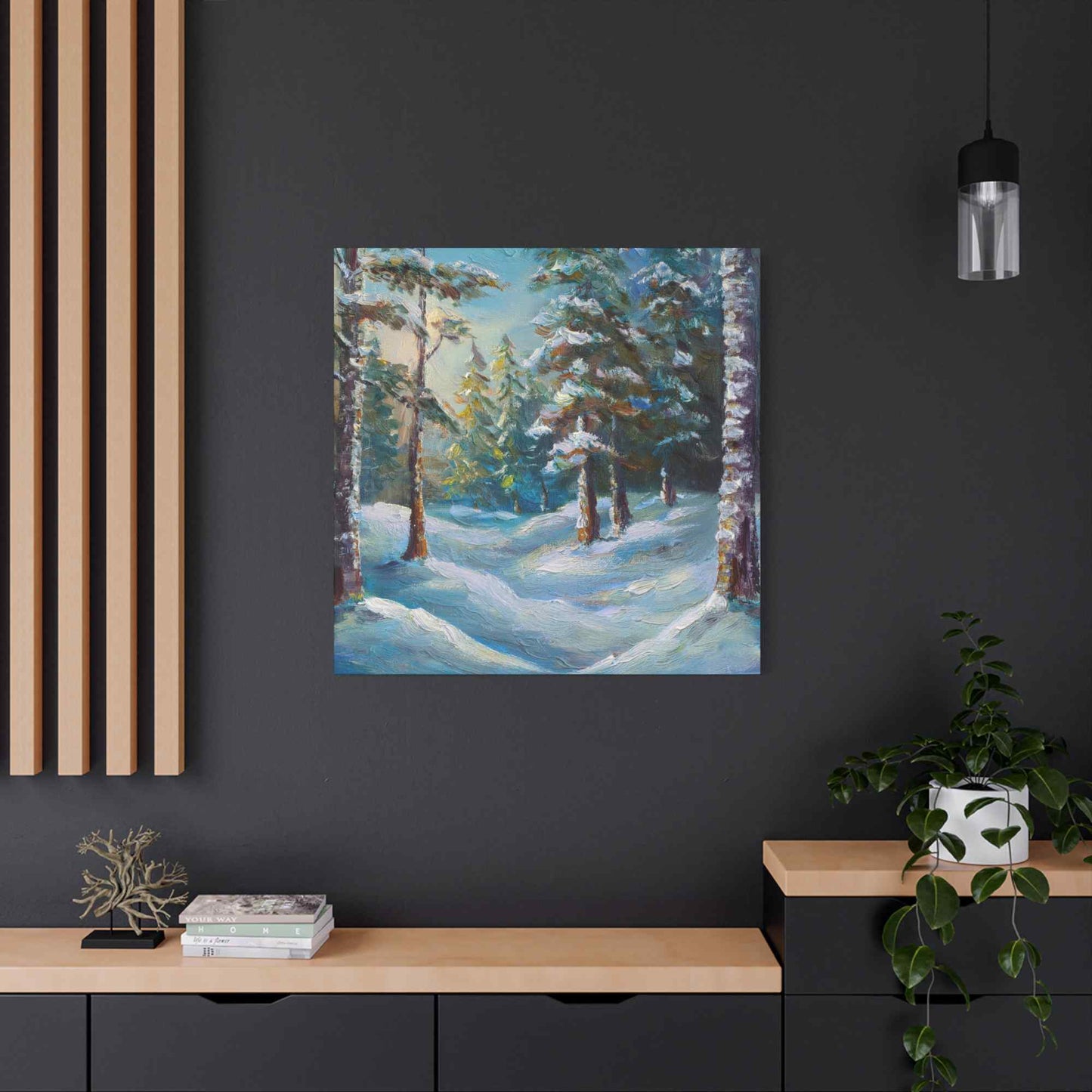Snow Forest Print Canvas, Oil Paint Print 20x20, 24x24, 30x30, 32x32, 36x36 Art Design Print Pine-Wood Inner Frame MC-75