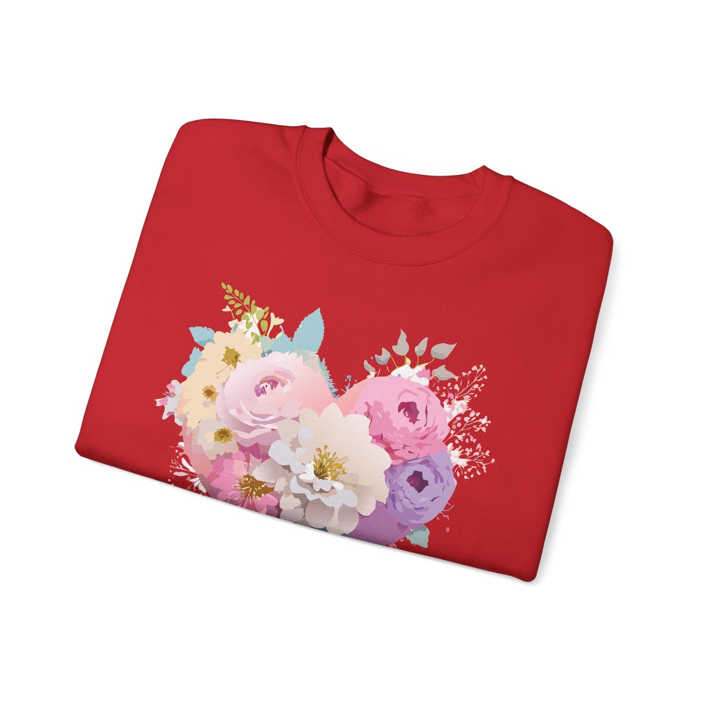 Floral Heart Unisex Crewneck Sweatshirt With Floral Love Valentines Day Design Premium Heavy Blend