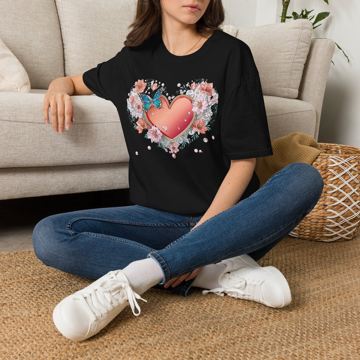 Butterfly Heart Floral Blue Butterfly Graphic Design Unisex 100 Cotton Gildan T-Shirt