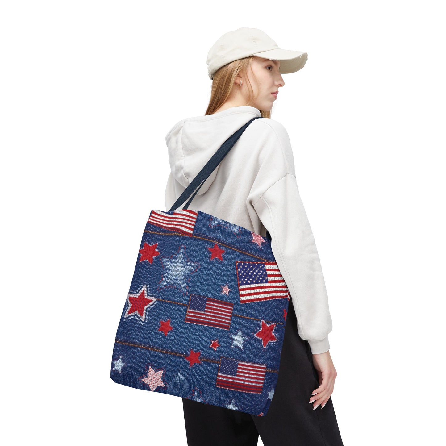 4th of July Graphic Denim Fabric Imitation Print Unisex Canvas Bag Poly Spun 3 Sizes Tote Bag 200-10