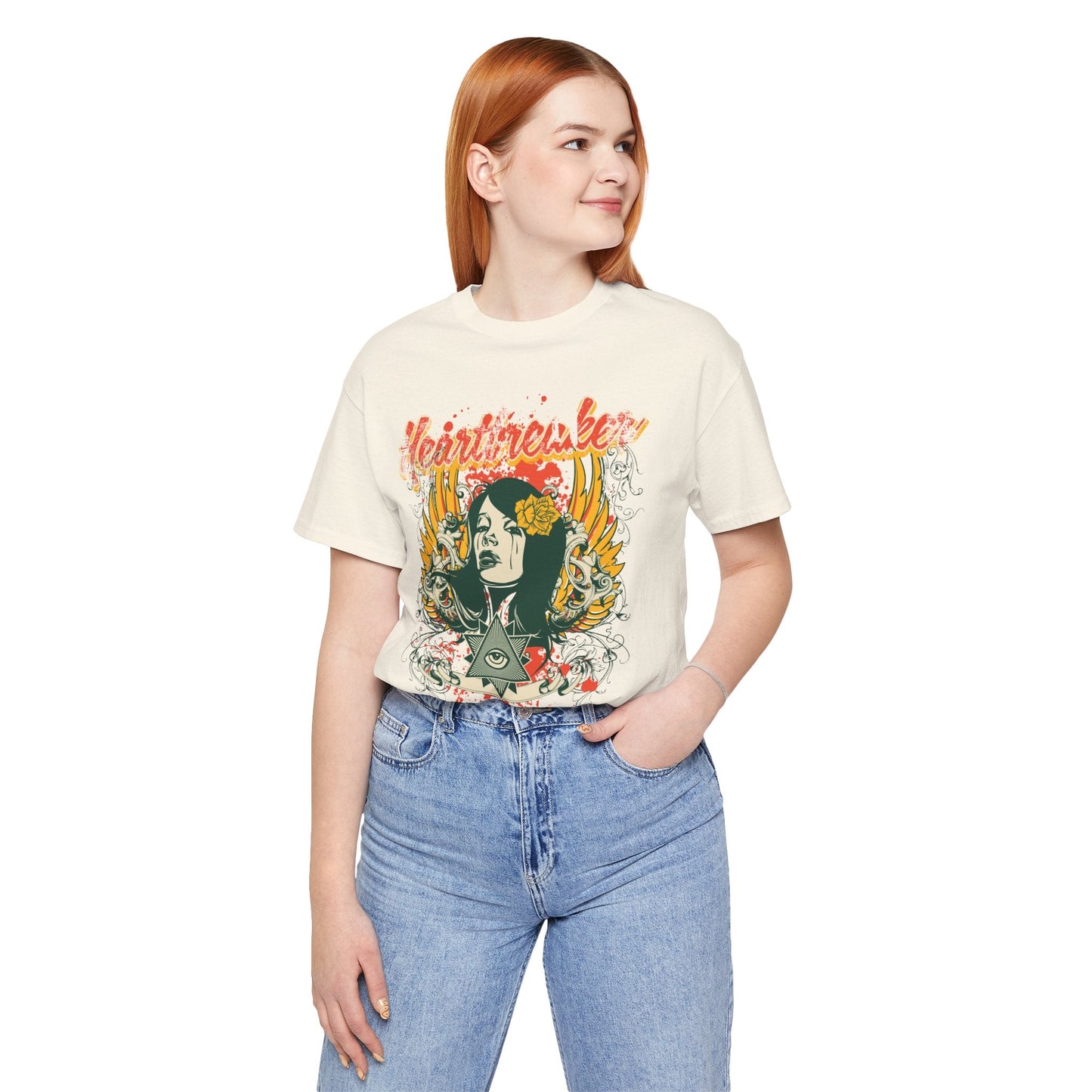 Heartbreaker Illustration Tee Retro Femme Portrait Floral Skull Graphic T-Shirt