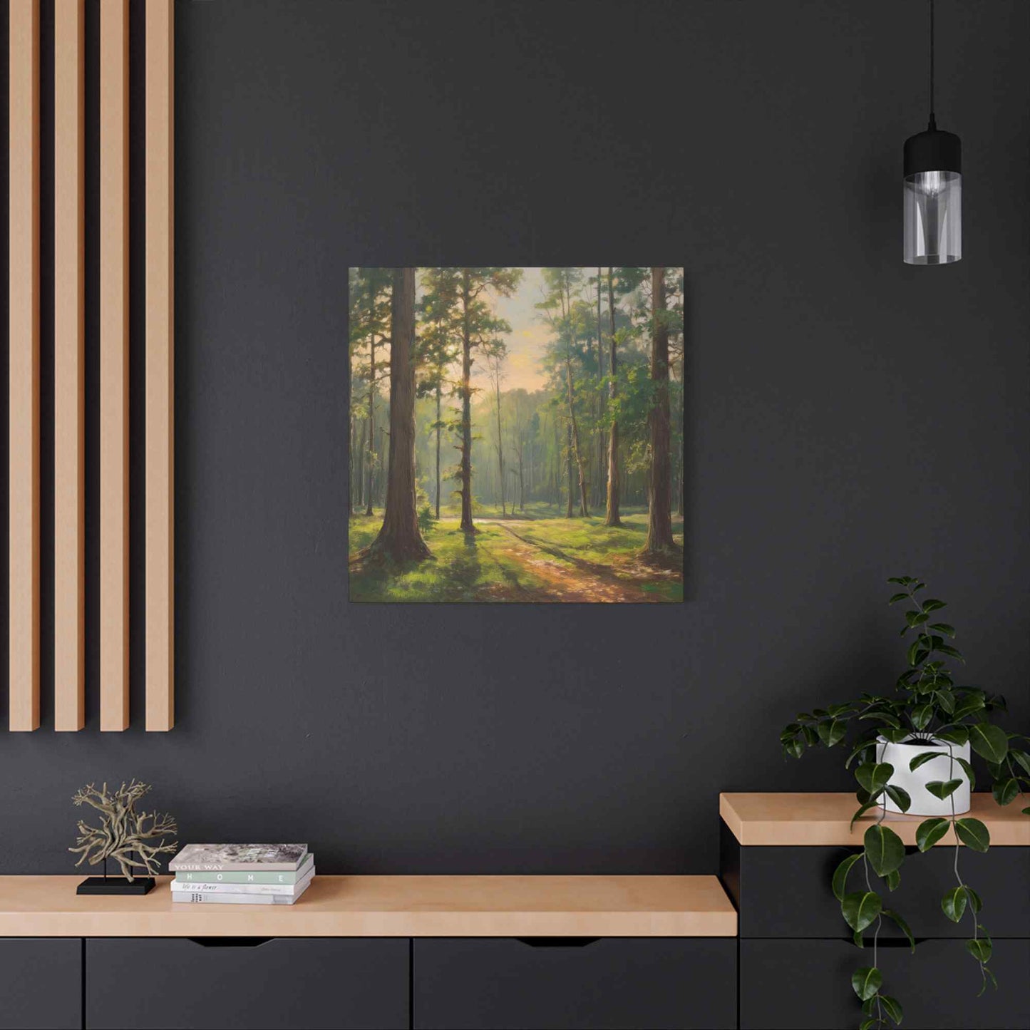 Forest Print Canvas, Trees Oil Paint Print 20x20, 24x24, 30x30, 32x32, 36x36 Art Design Print Pine-Wood Inner Frame MC-69
