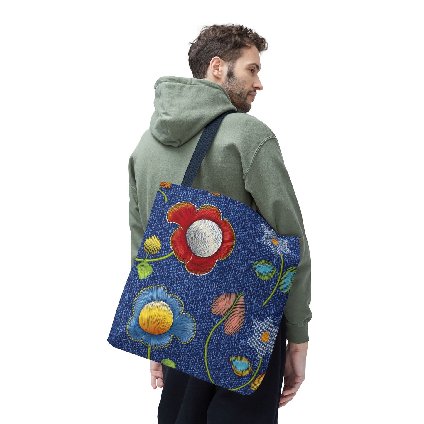 Denim Fabric Imitation Print Unisex Canvas Bag Poly Spun 3 Sizes Tote Bag 159-11