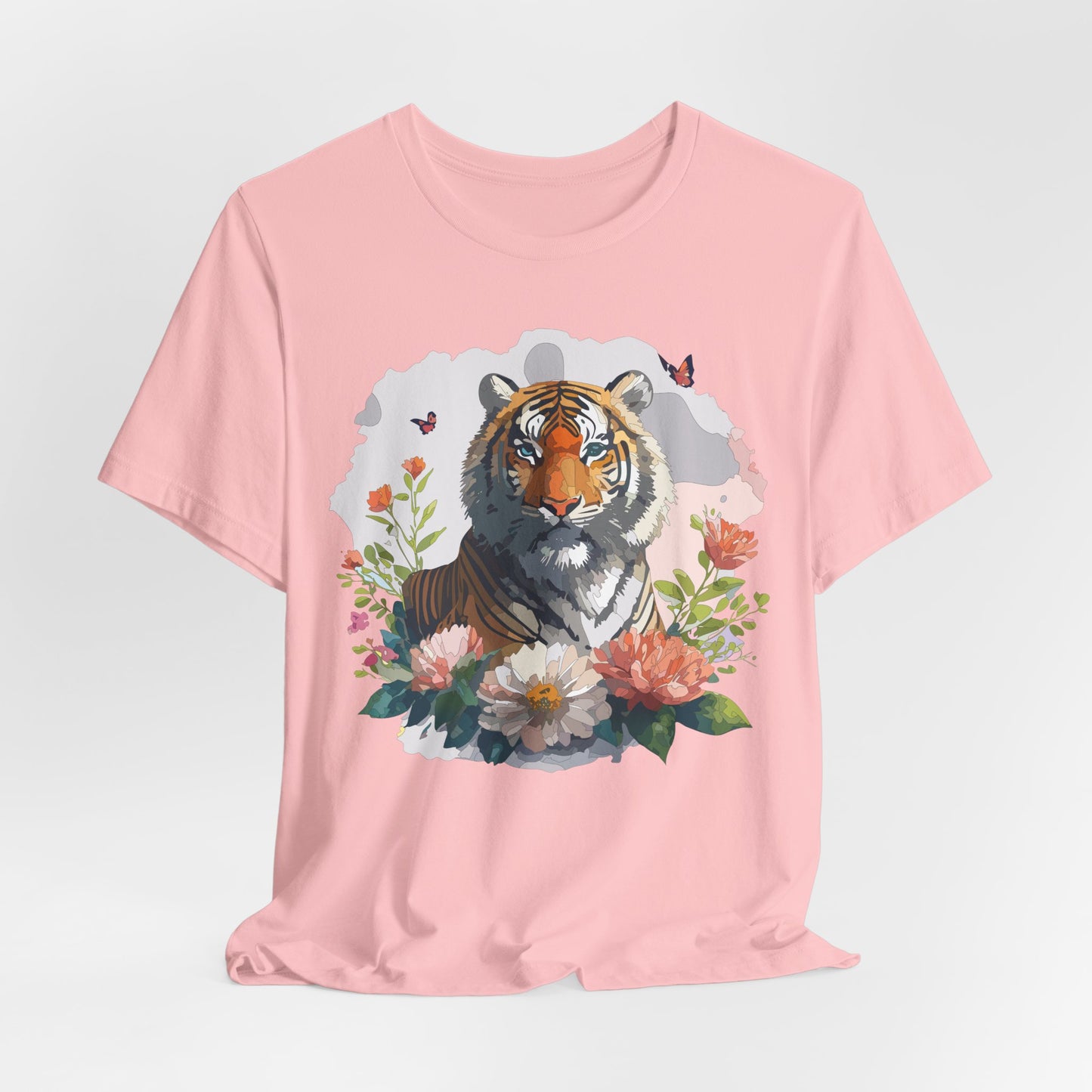 Floral Tiger Graphic Tee, Animal Shirt, Tiger Shirt, Flower Top, T-Shirt with Animal, Art Design