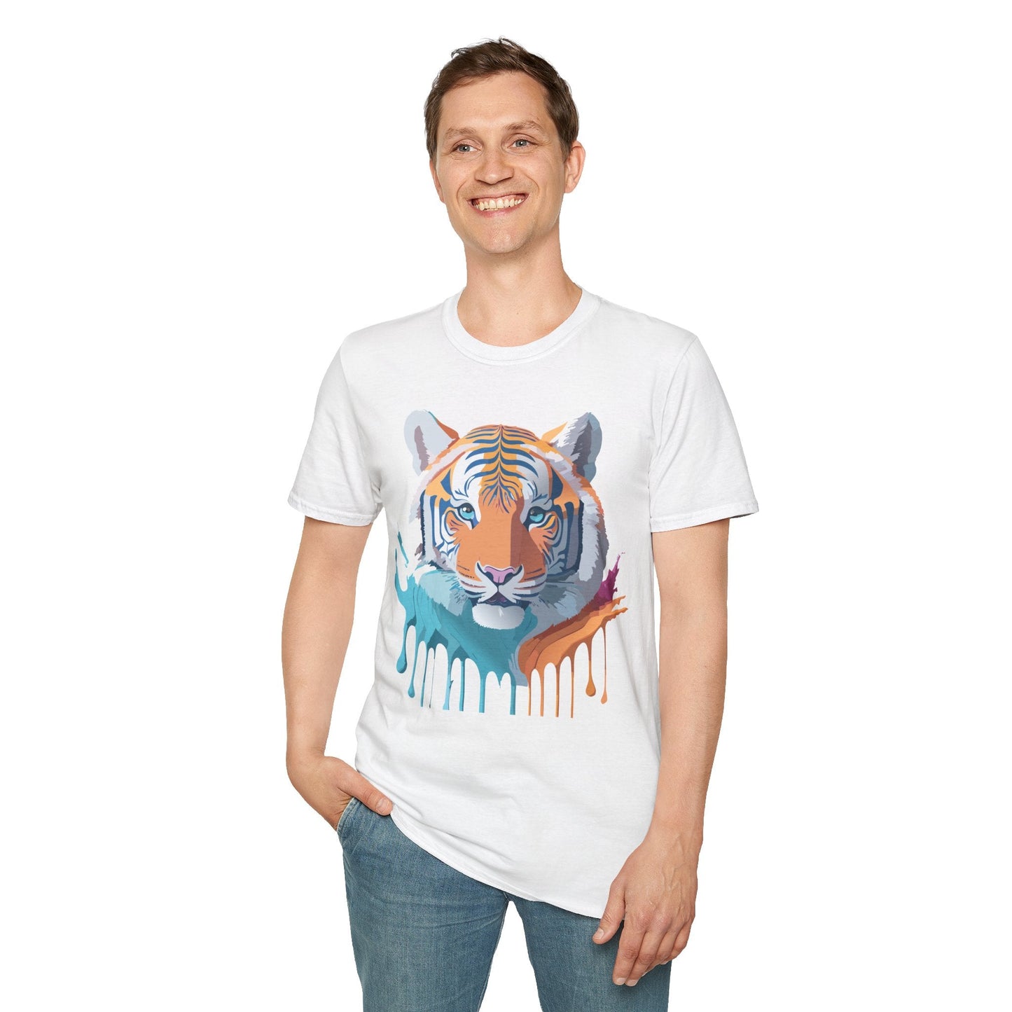 Tiger Print Shirt Unisex Softstyle Tee 100 Percent Ring Spun Cotton